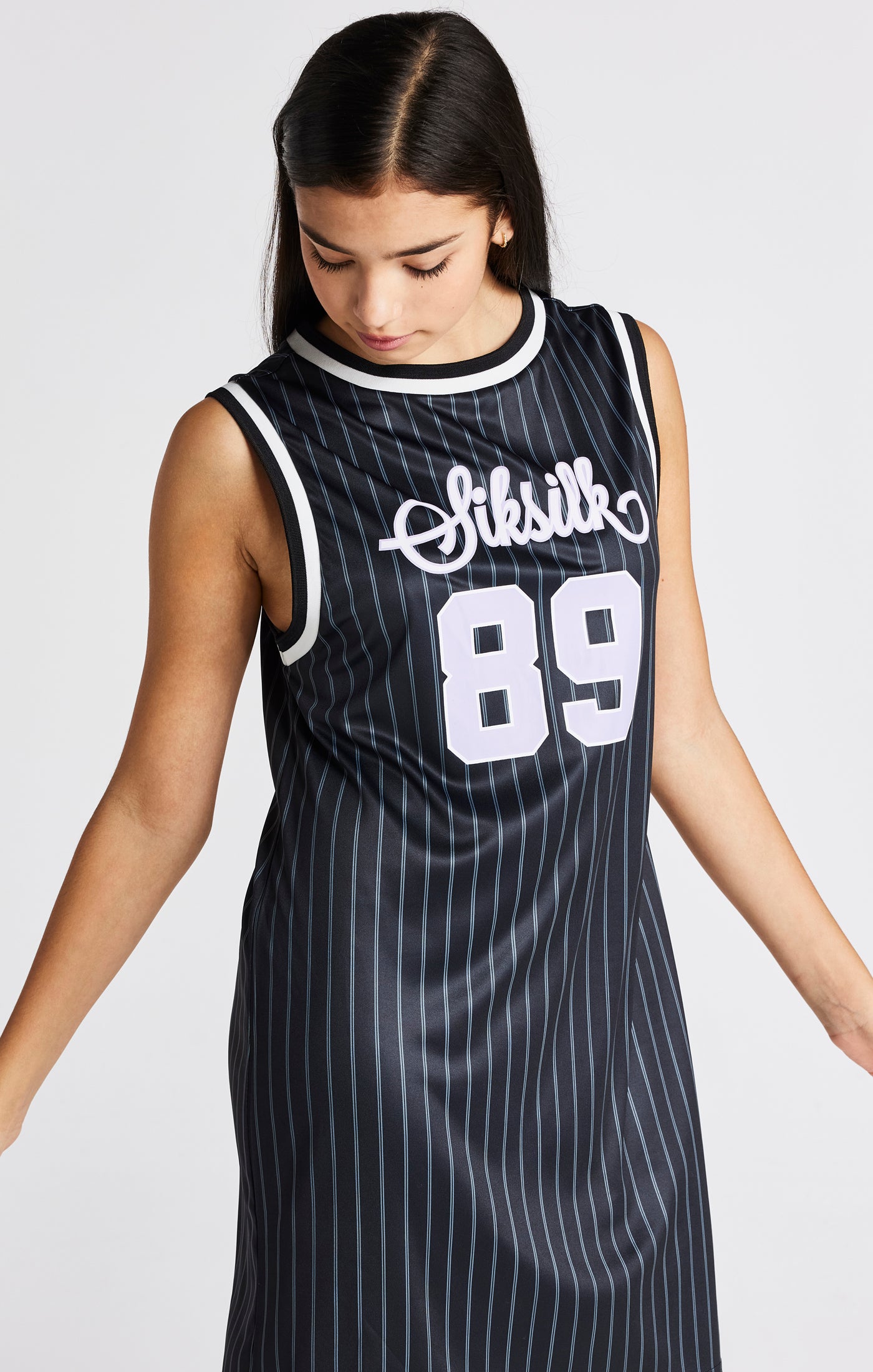 Load image into Gallery viewer, Girls Black Pinstripe Basketball Dress (6)