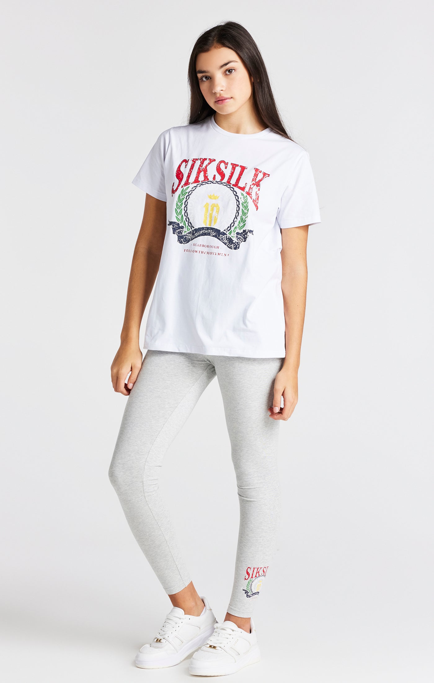 Load image into Gallery viewer, Girls White Varsity Logo Boyfriend T-Shirt (2)
