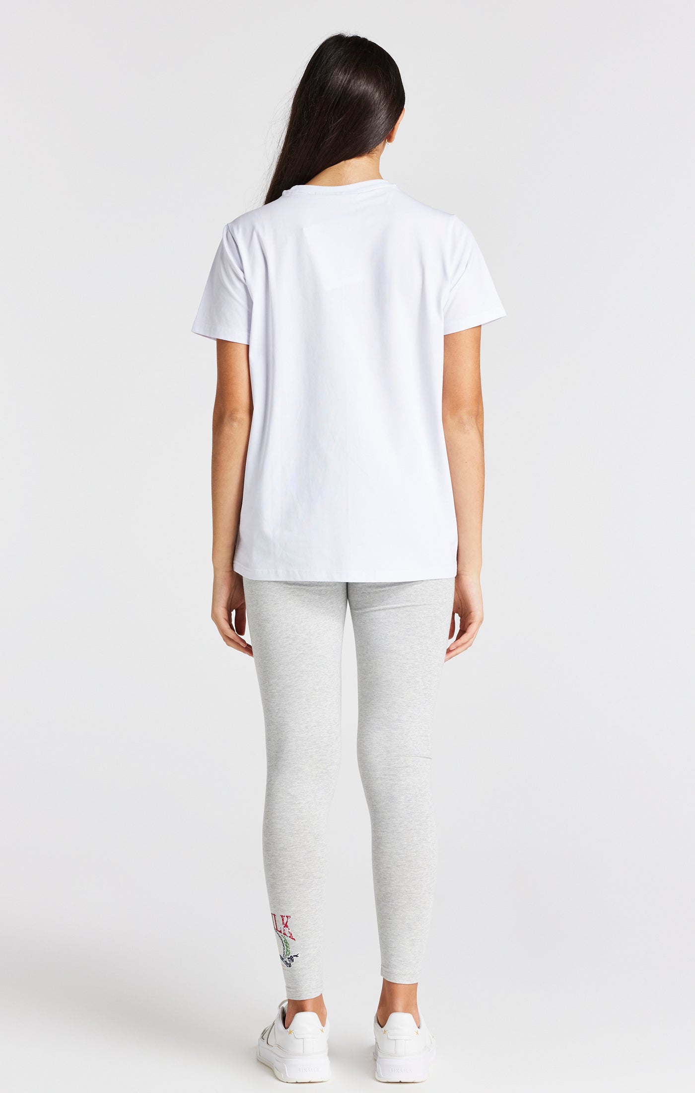 Load image into Gallery viewer, Girls White Varsity Logo Boyfriend T-Shirt (4)