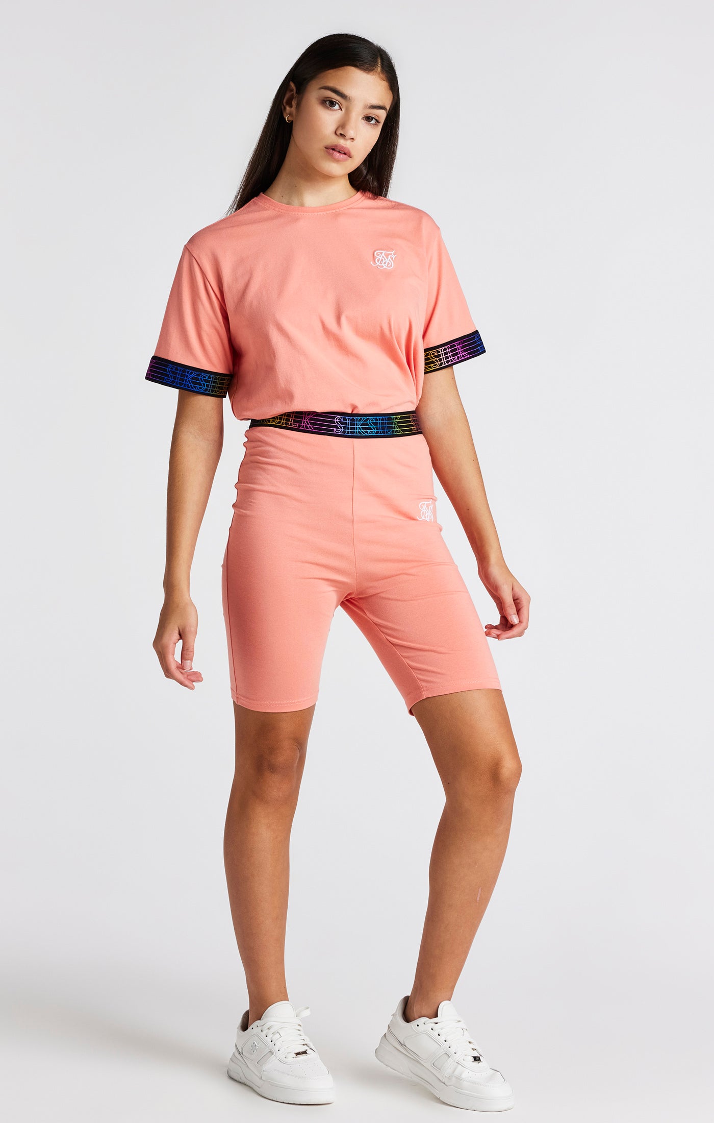 Load image into Gallery viewer, Girls Coral Runner Tape Cycle Short (2)