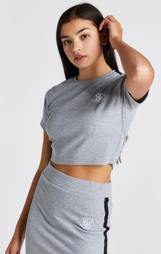 Girls Grey Marl Ribbed Crop T-Shirt