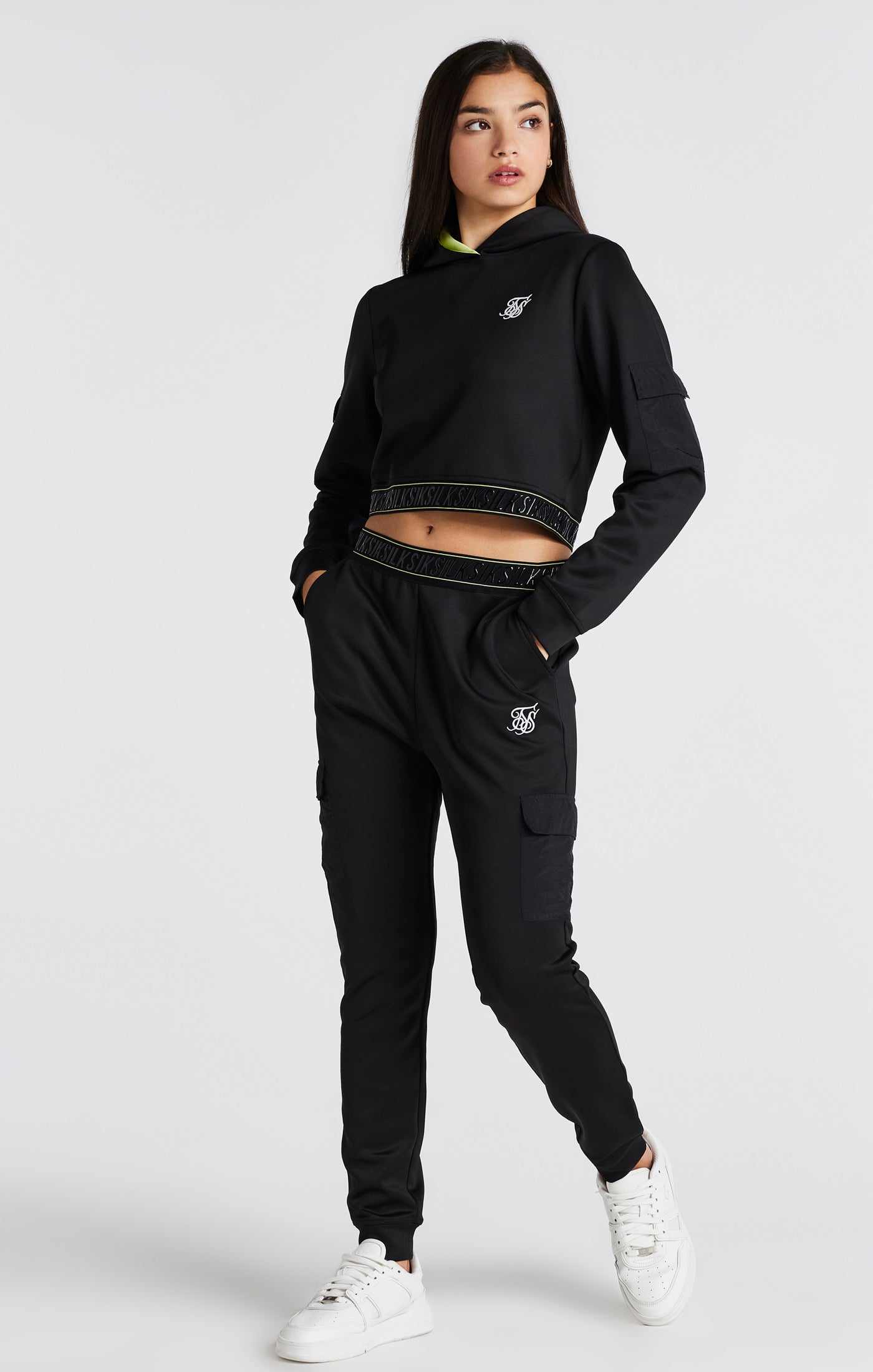 Load image into Gallery viewer, Girls Black Cargo Track Top (2)