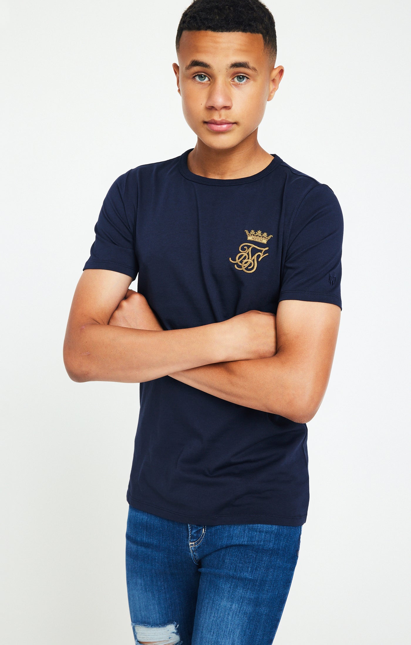 Load image into Gallery viewer, Boys Messi x SikSilk Navy Logo T-Shirt (2)