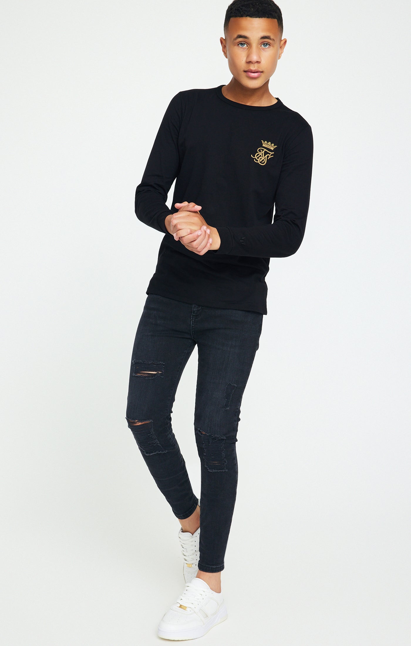 Load image into Gallery viewer, Boys Messi x SikSilk Black Long Sleeve Logo T-Shirt (3)