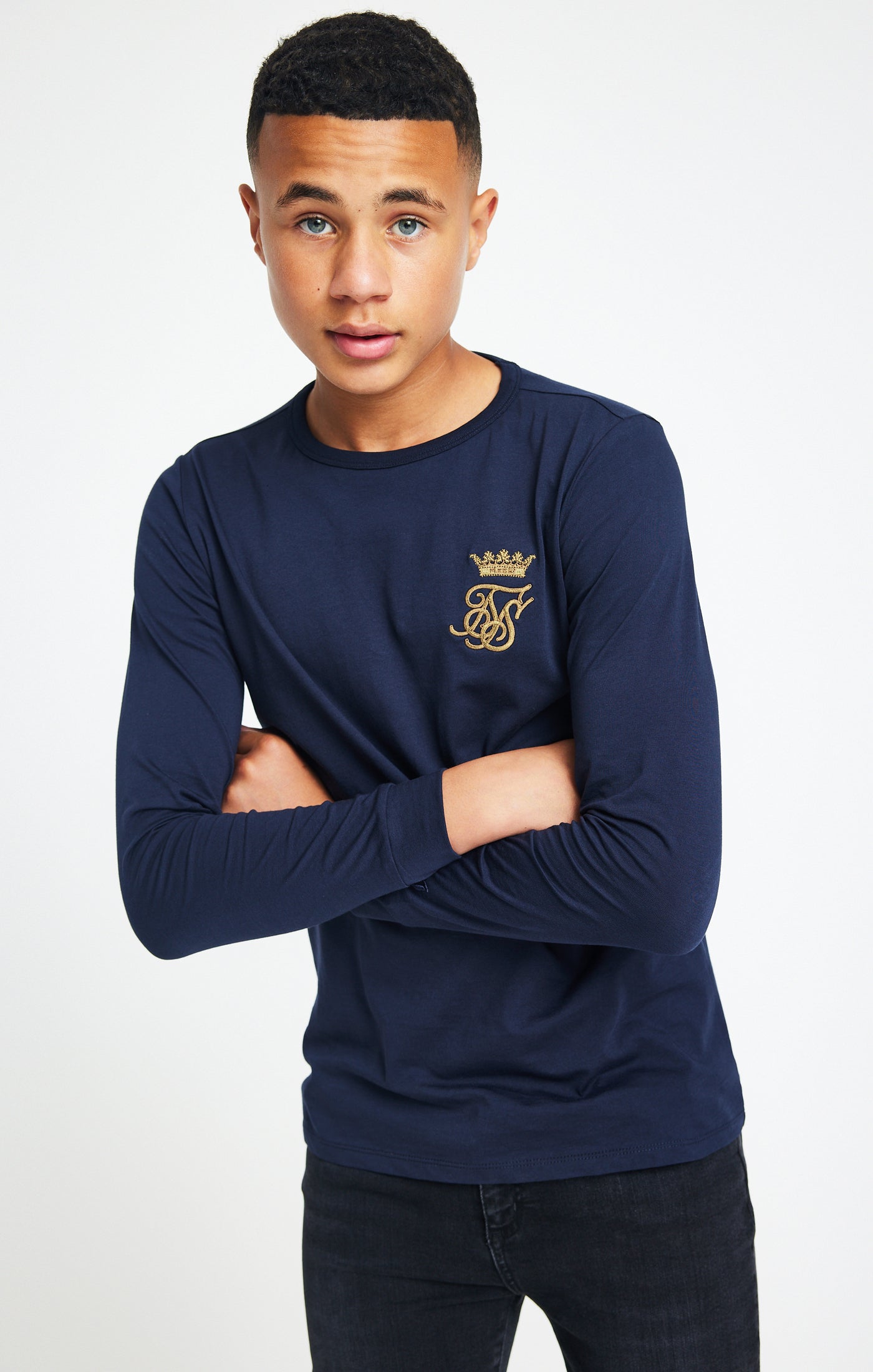 Load image into Gallery viewer, Boys Messi x SikSilk Navy Long Sleeve Logo T-Shirt