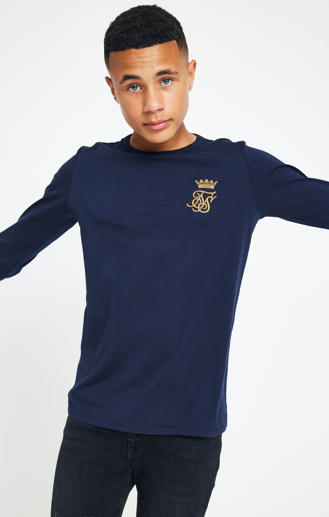 Load image into Gallery viewer, Boys Messi x SikSilk Navy Long Sleeve Logo T-Shirt (2)