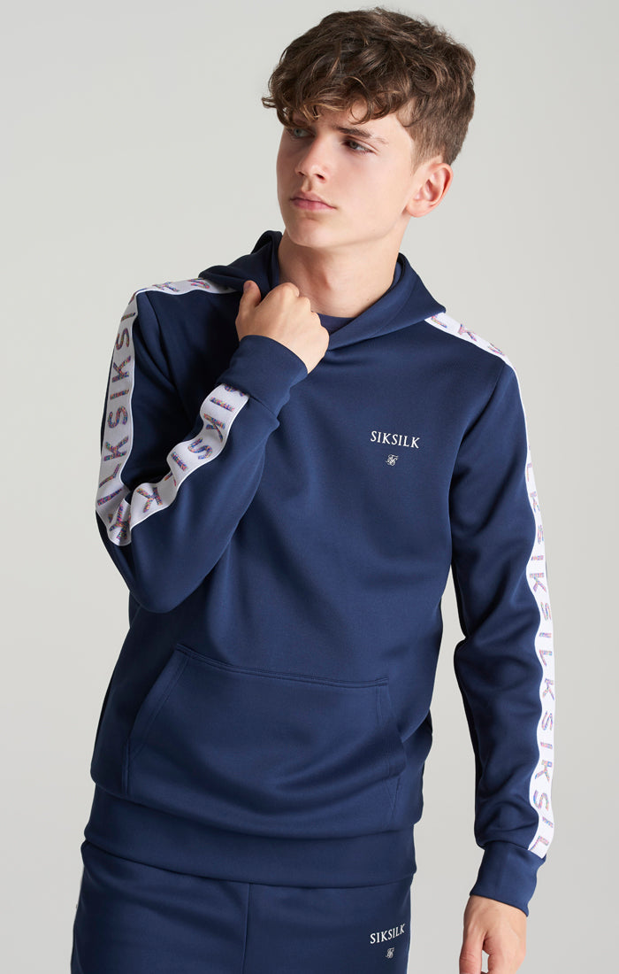 Load image into Gallery viewer, Boys Navy Taped Overhead Hoodie (3)