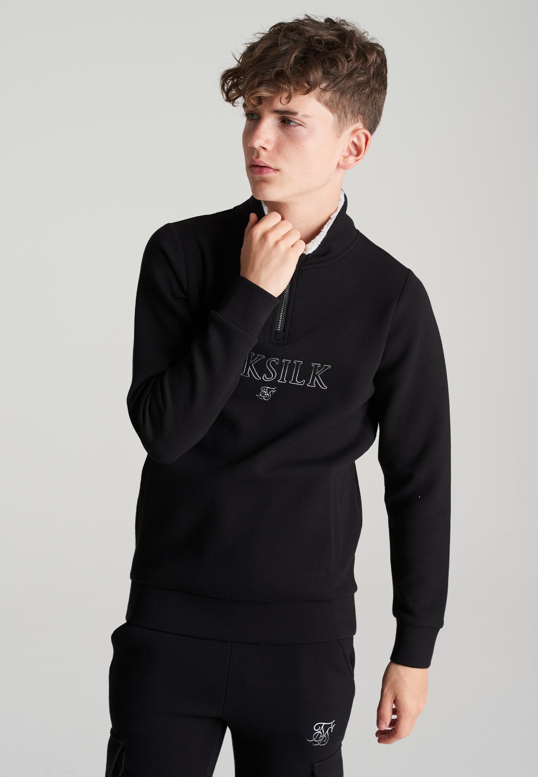 Load image into Gallery viewer, Boys Black Borg 1/4 Funnel Neck Hoodie
