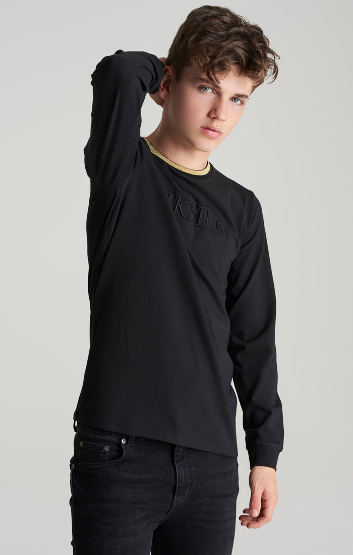 Load image into Gallery viewer, Boys Black Contrast Neck Long Sleeve T-Shirt