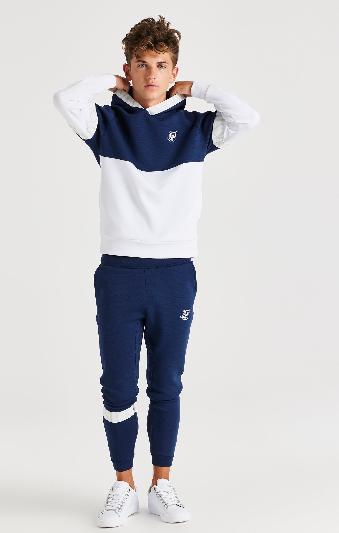 Load image into Gallery viewer, SikSilk Dynamic Overhead Hoodie - Navy &amp; White (2)