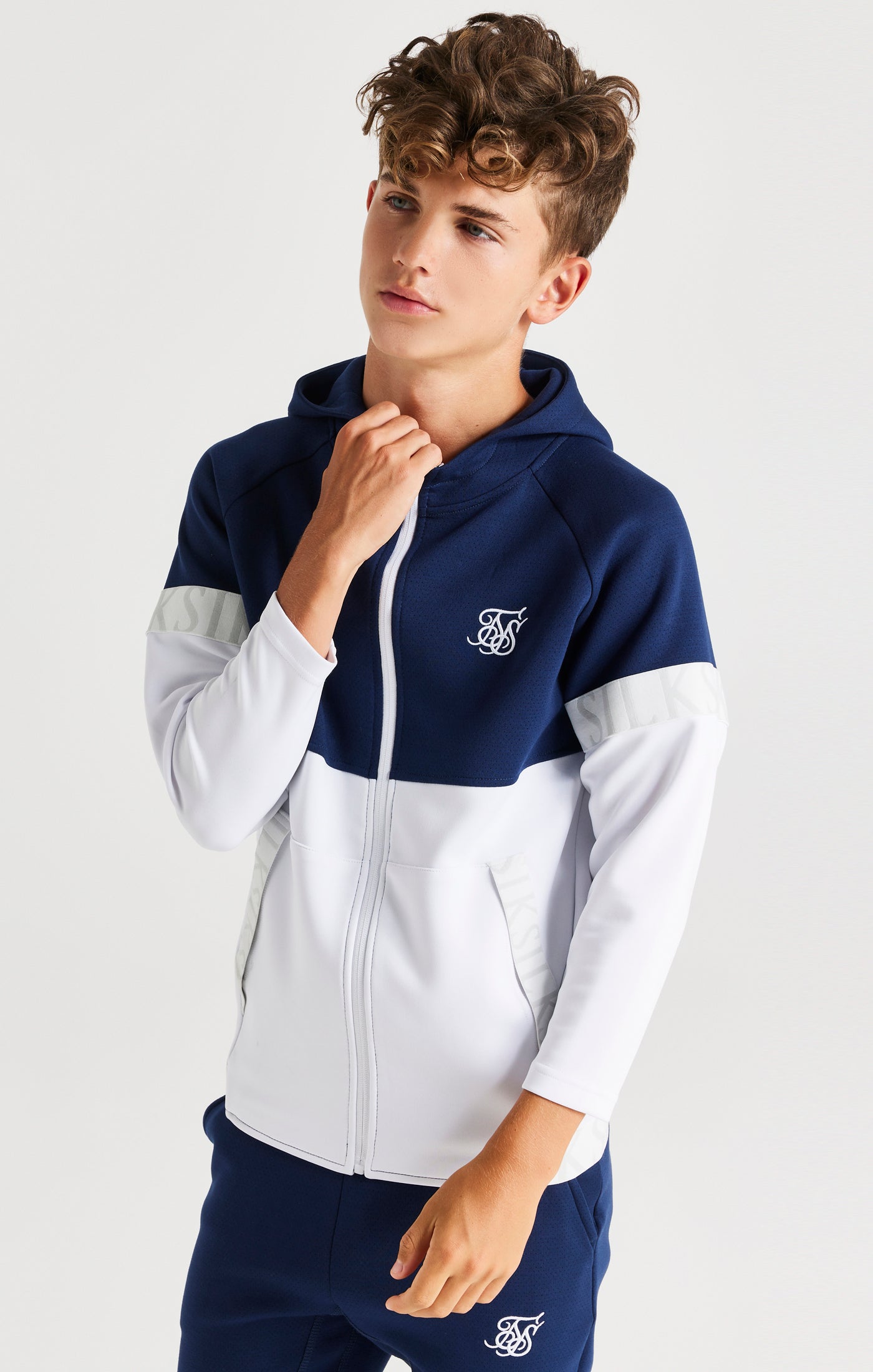 Load image into Gallery viewer, SikSilk Dynamic Zip Through Hoodie - Navy &amp; White