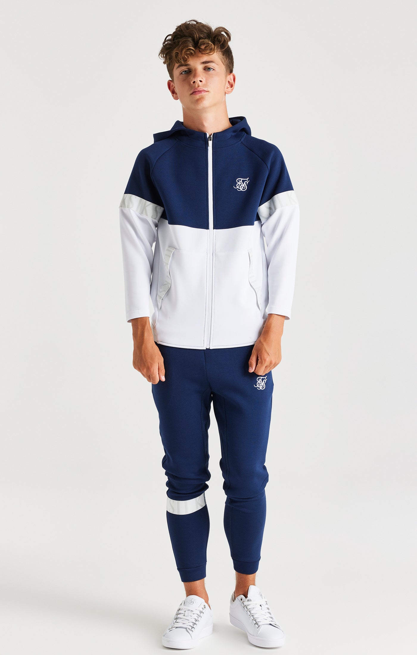 Load image into Gallery viewer, SikSilk Dynamic Zip Through Hoodie - Navy &amp; White (2)
