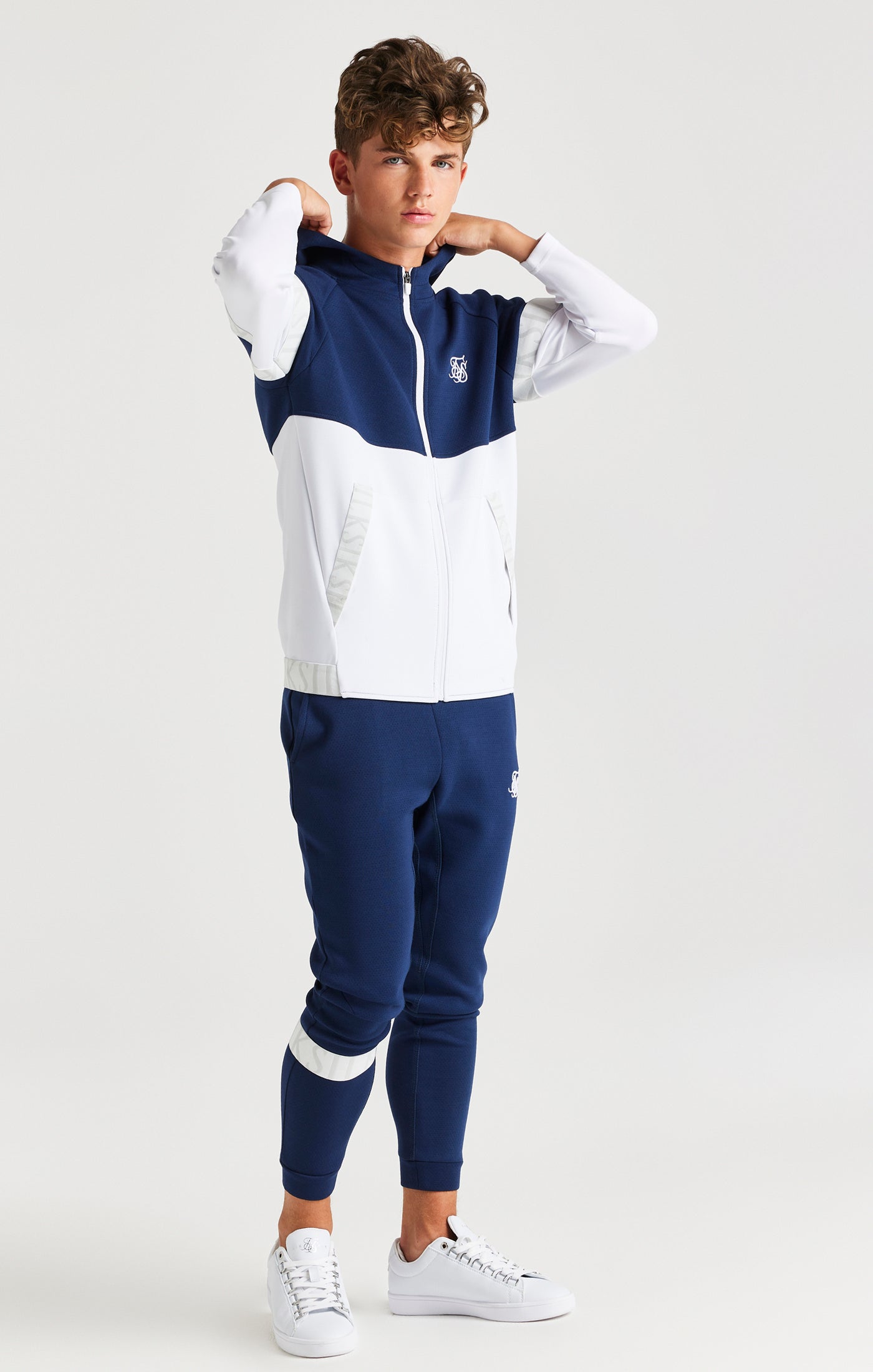Load image into Gallery viewer, SikSilk Dynamic Zip Through Hoodie - Navy &amp; White (3)