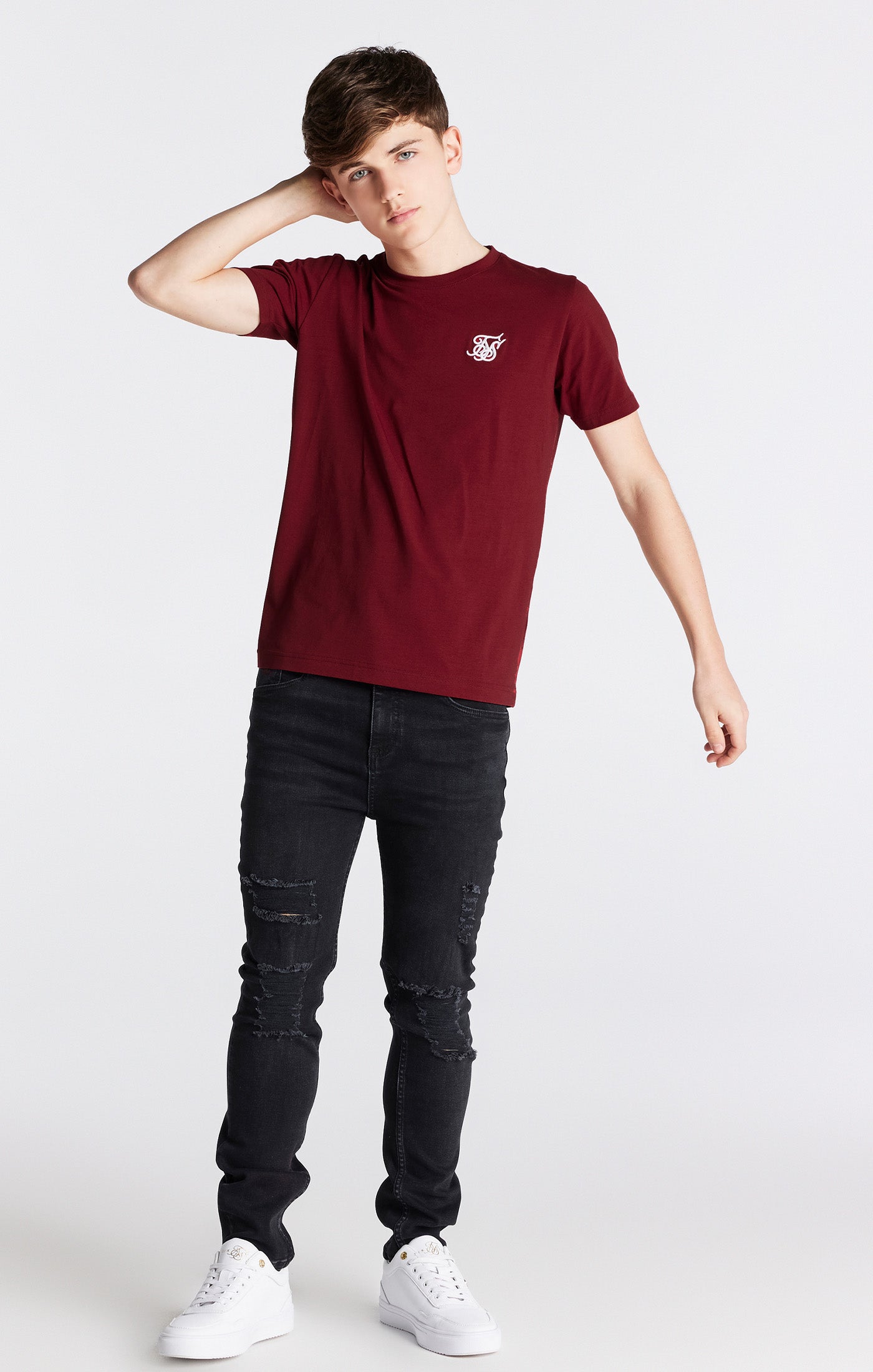 Load image into Gallery viewer, Boys Burgundy Essentials Short Sleeve T-Shirt (3)