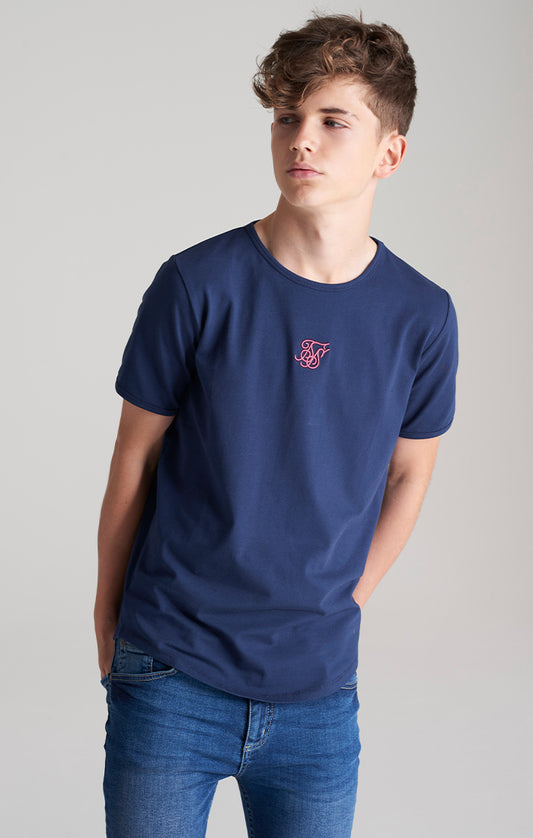 Boys Navy Back Print Scoop Hem T-Shirt