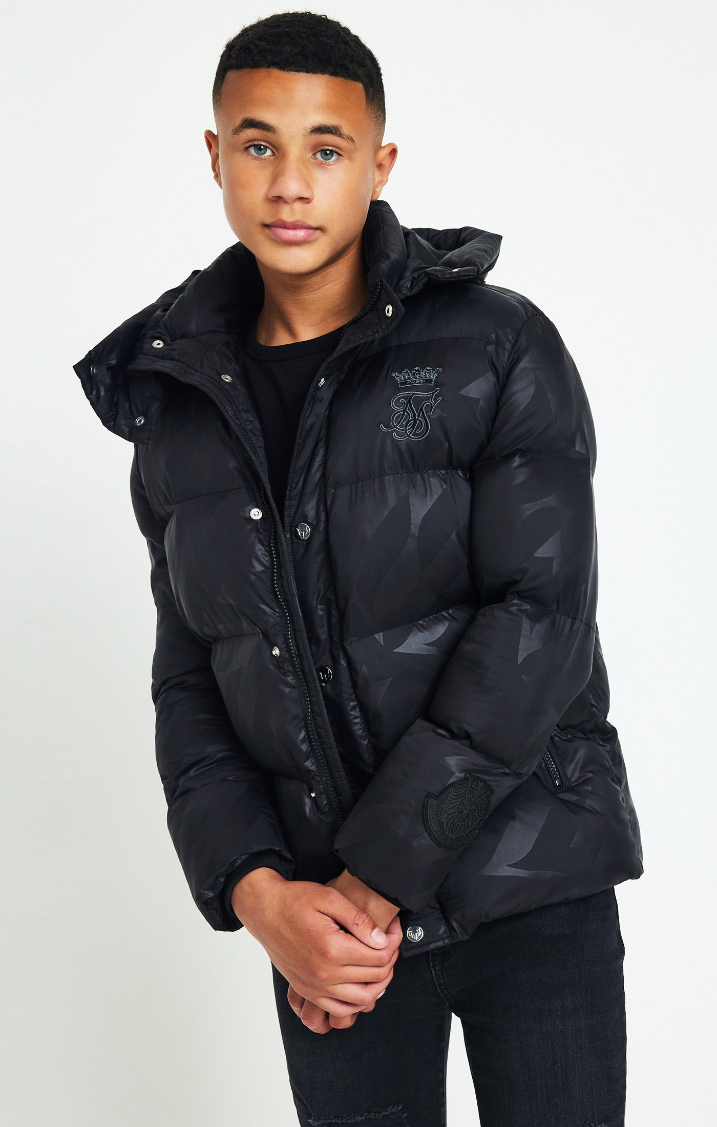 Load image into Gallery viewer, Boys Messi x SikSilk Black Detachable Hood Puffer Jacket