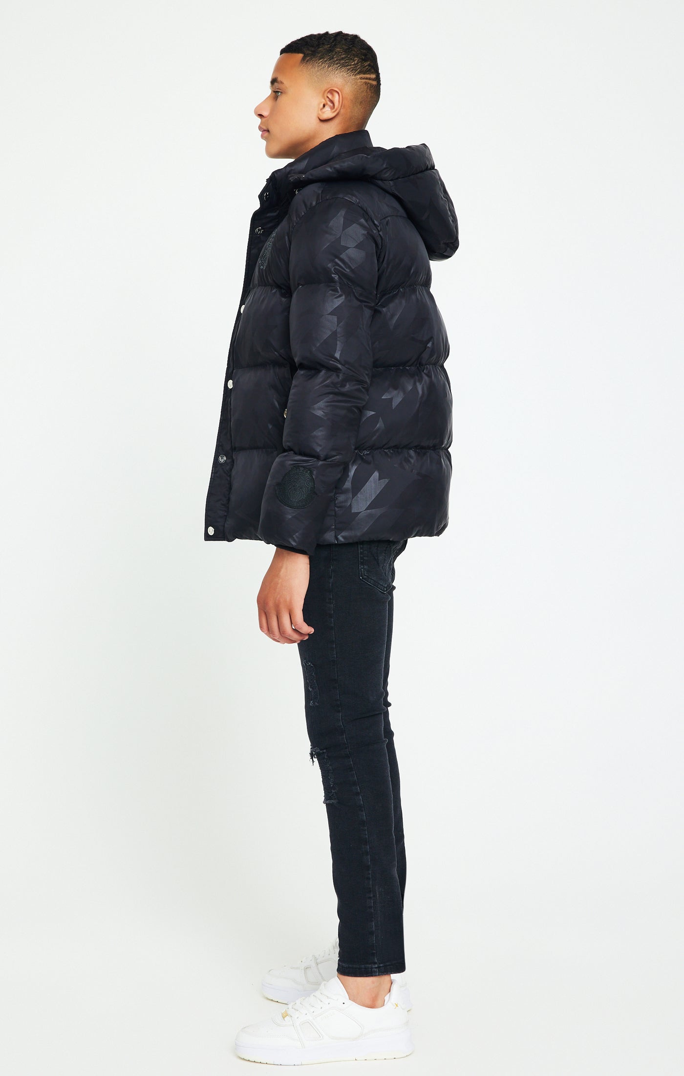 Load image into Gallery viewer, Boys Messi x SikSilk Black Detachable Hood Puffer Jacket (4)