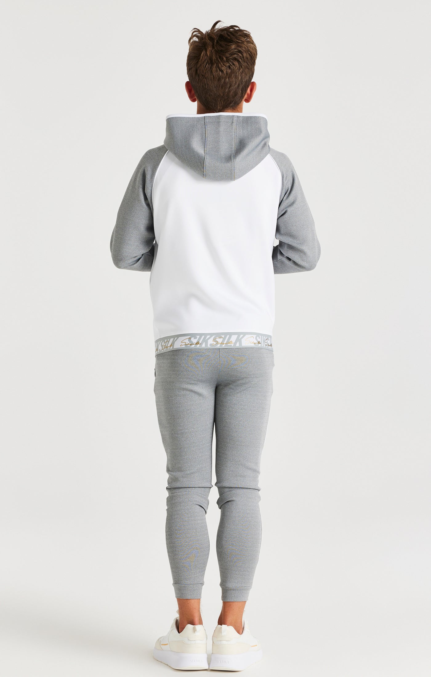 Load image into Gallery viewer, SikSilk Scope Signature Tape Zip Through Hoodie - Grey Marl &amp; White (4)