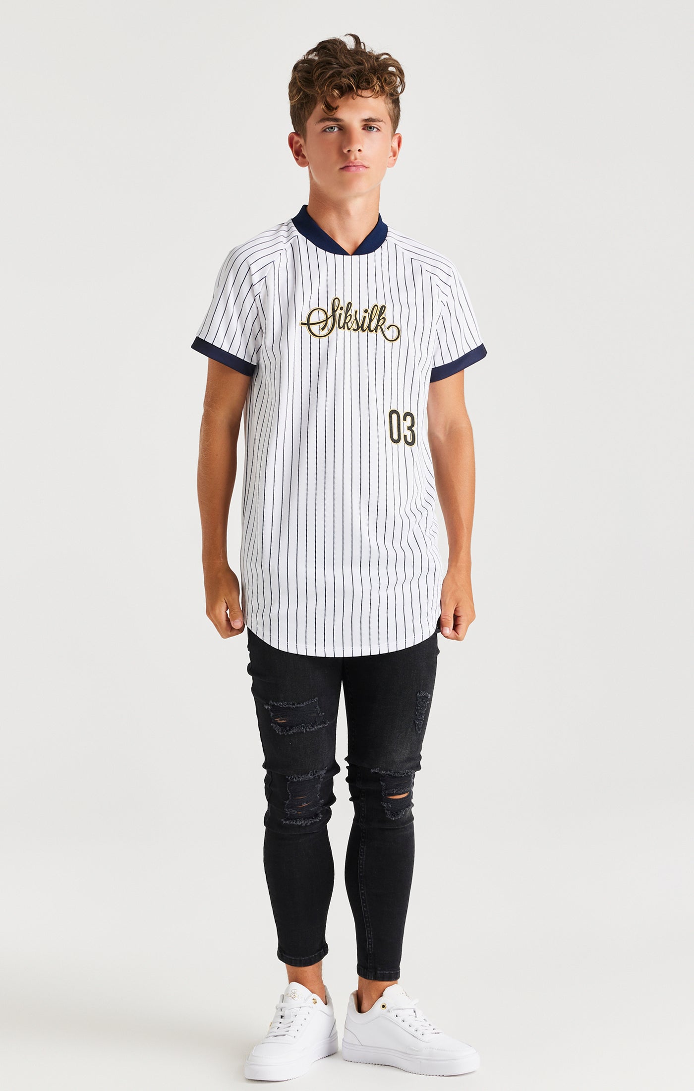 Load image into Gallery viewer, SikSilk Baseball Jersey - White &amp; Navy (2)