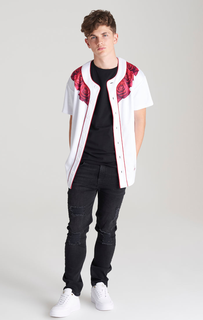 Load image into Gallery viewer, SikSilk Rose Baseball Jersey - White &amp; Red