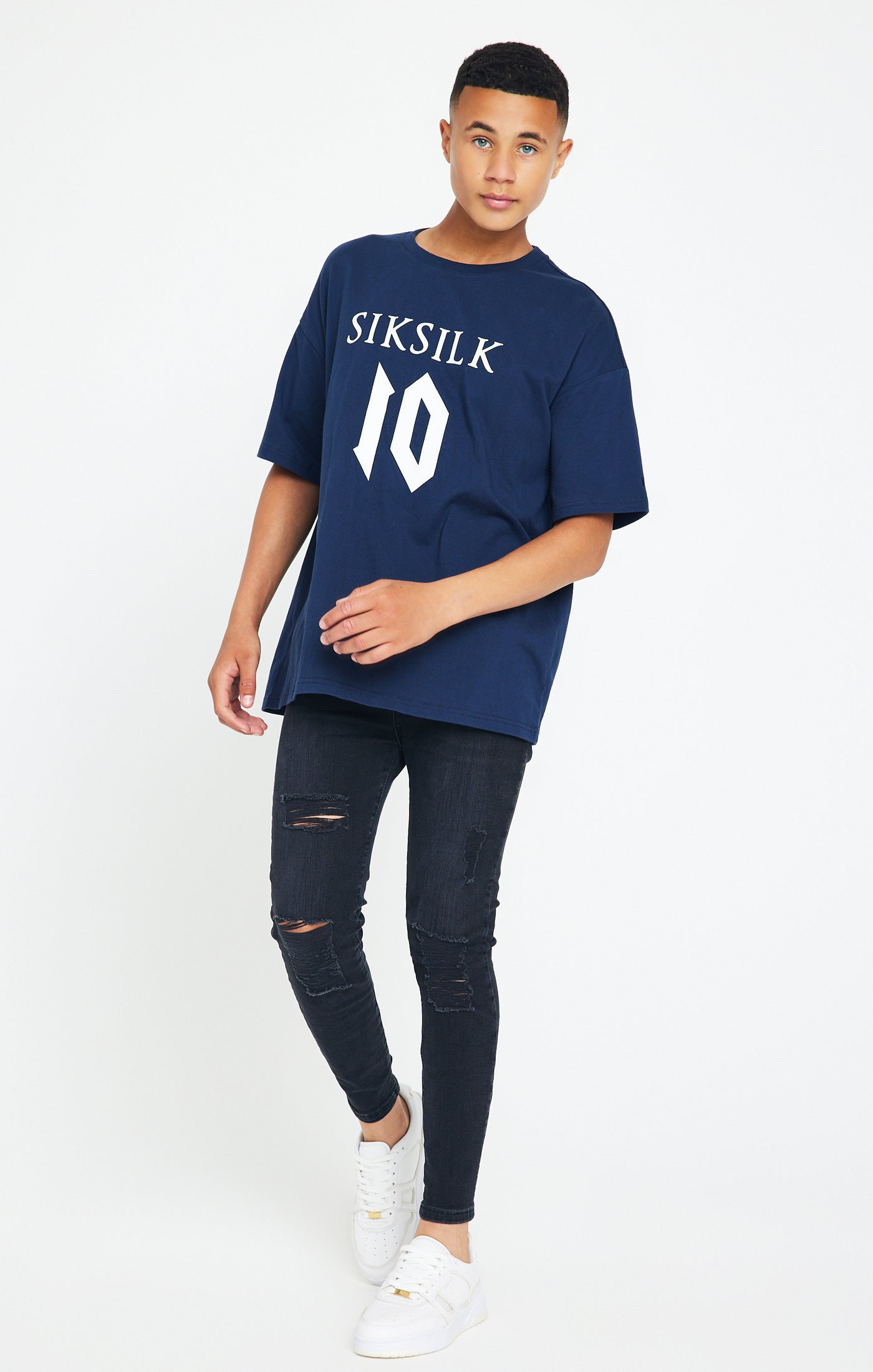 Load image into Gallery viewer, Messi X SikSilk Oversized Logo Tee - Navy (2)