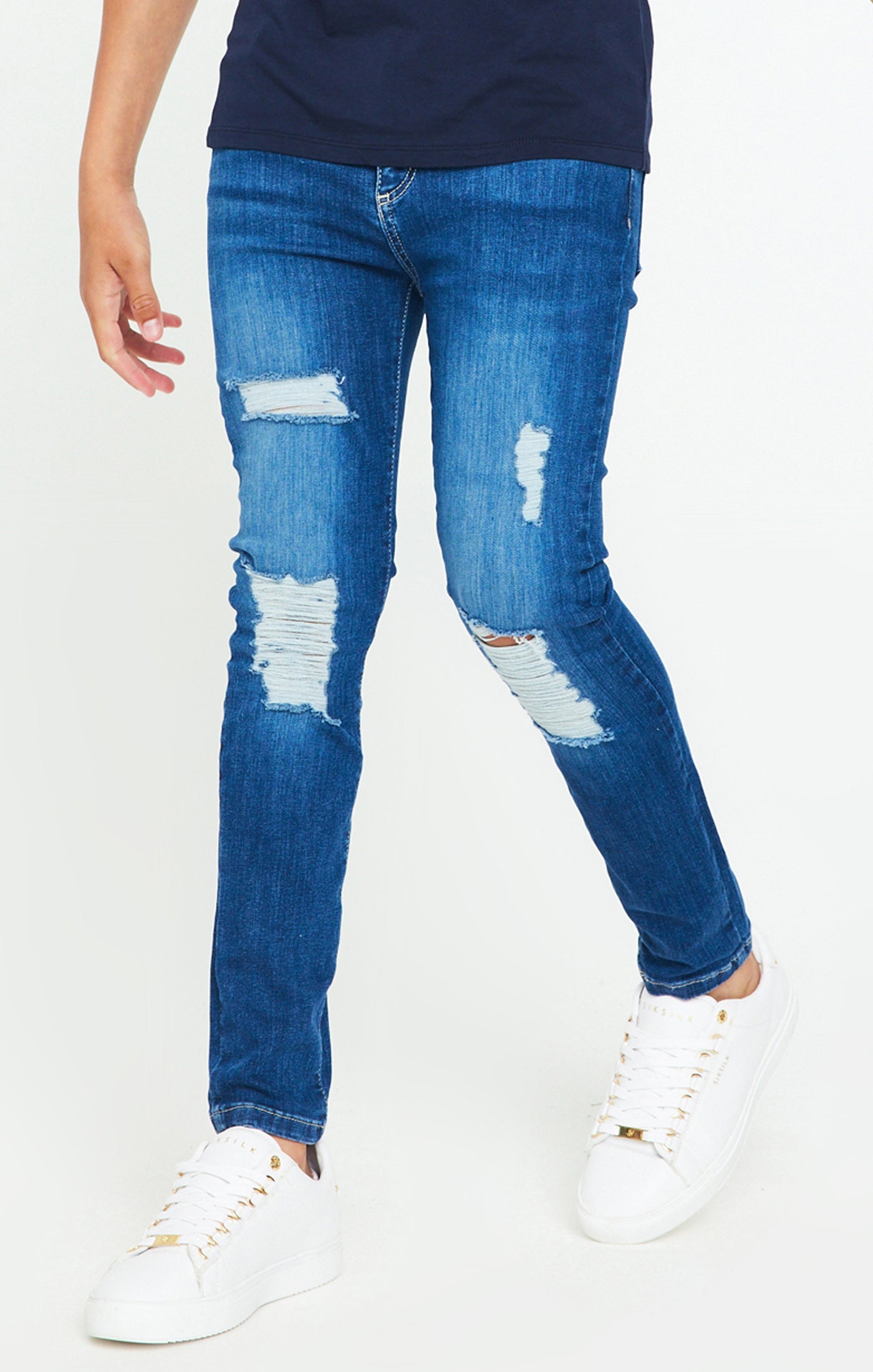 Load image into Gallery viewer, Boys Messi x SikSilk Mid Wash Distressed Skinny Denim Jean