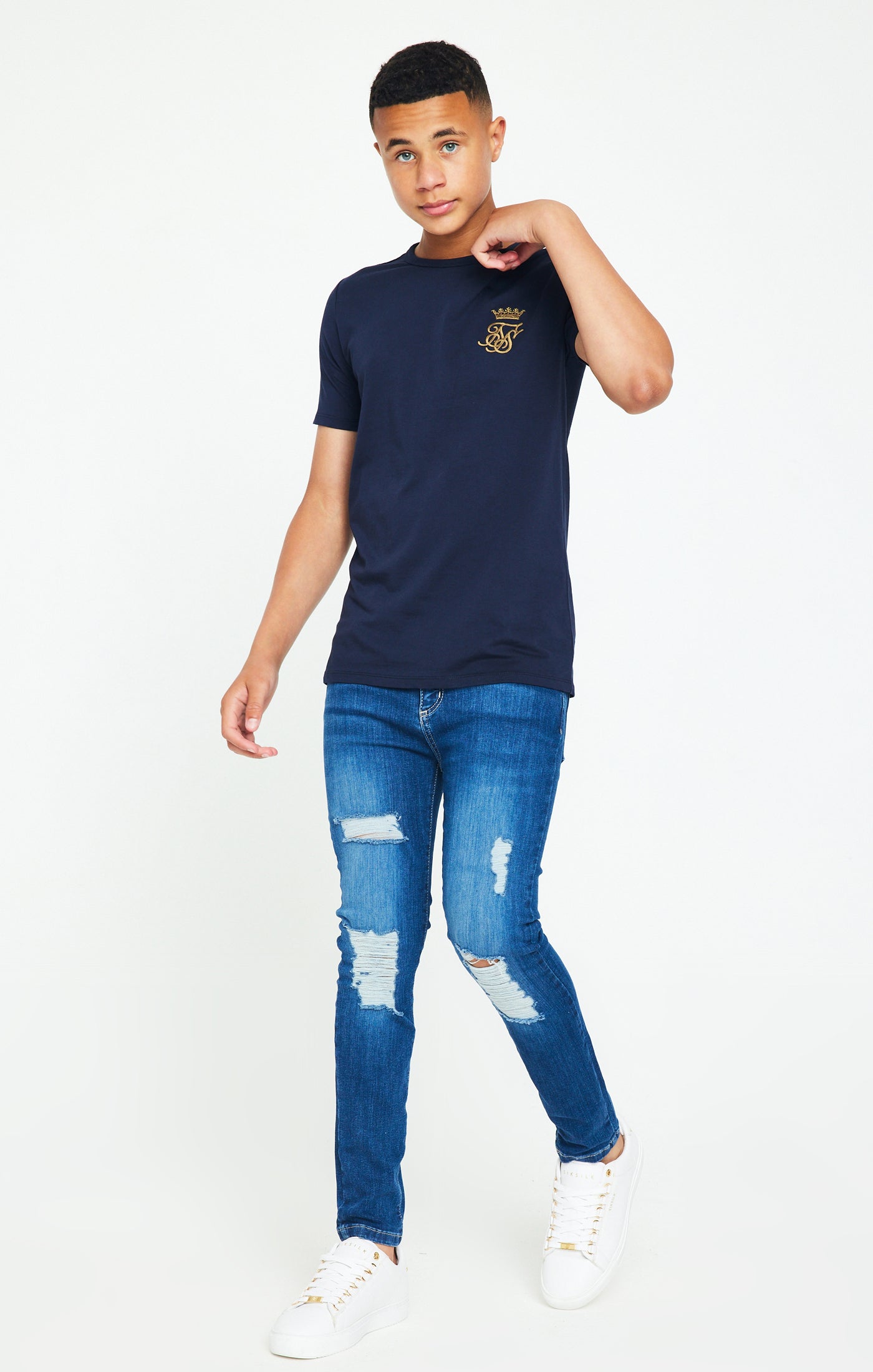 Load image into Gallery viewer, Boys Messi x SikSilk Mid Wash Distressed Skinny Denim Jean (1)