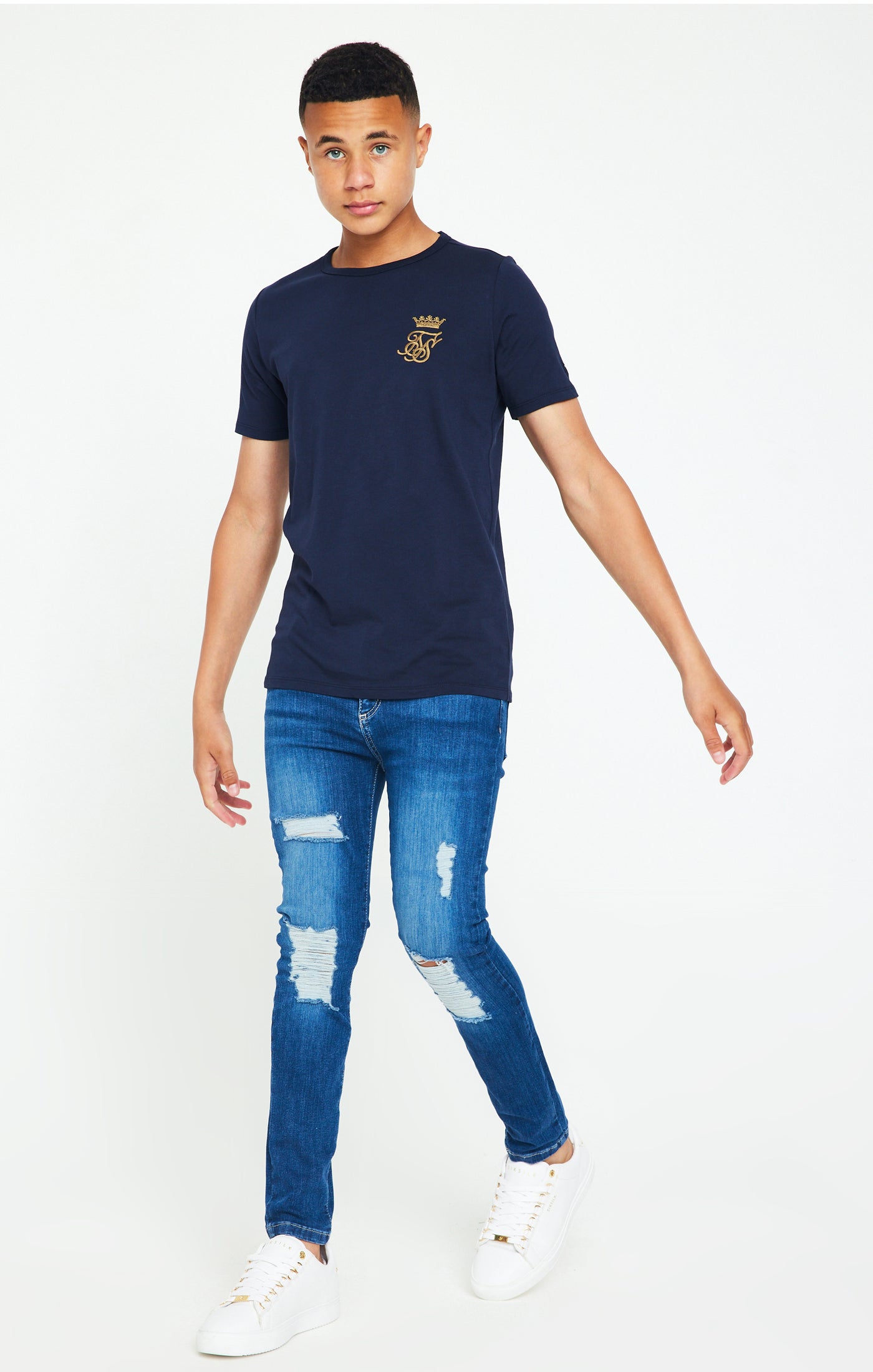 Load image into Gallery viewer, Boys Messi x SikSilk Mid Wash Distressed Skinny Denim Jean (3)