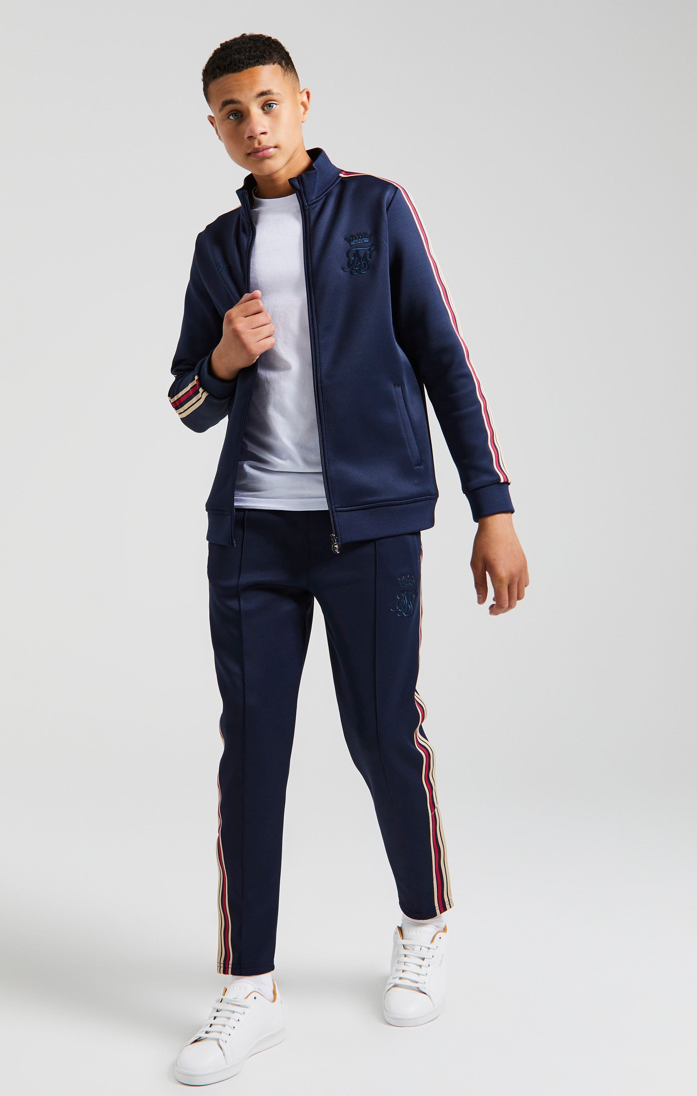Load image into Gallery viewer, Boys Messi x SikSilk Navy Taped Zip Thru Funnel Neck (4)