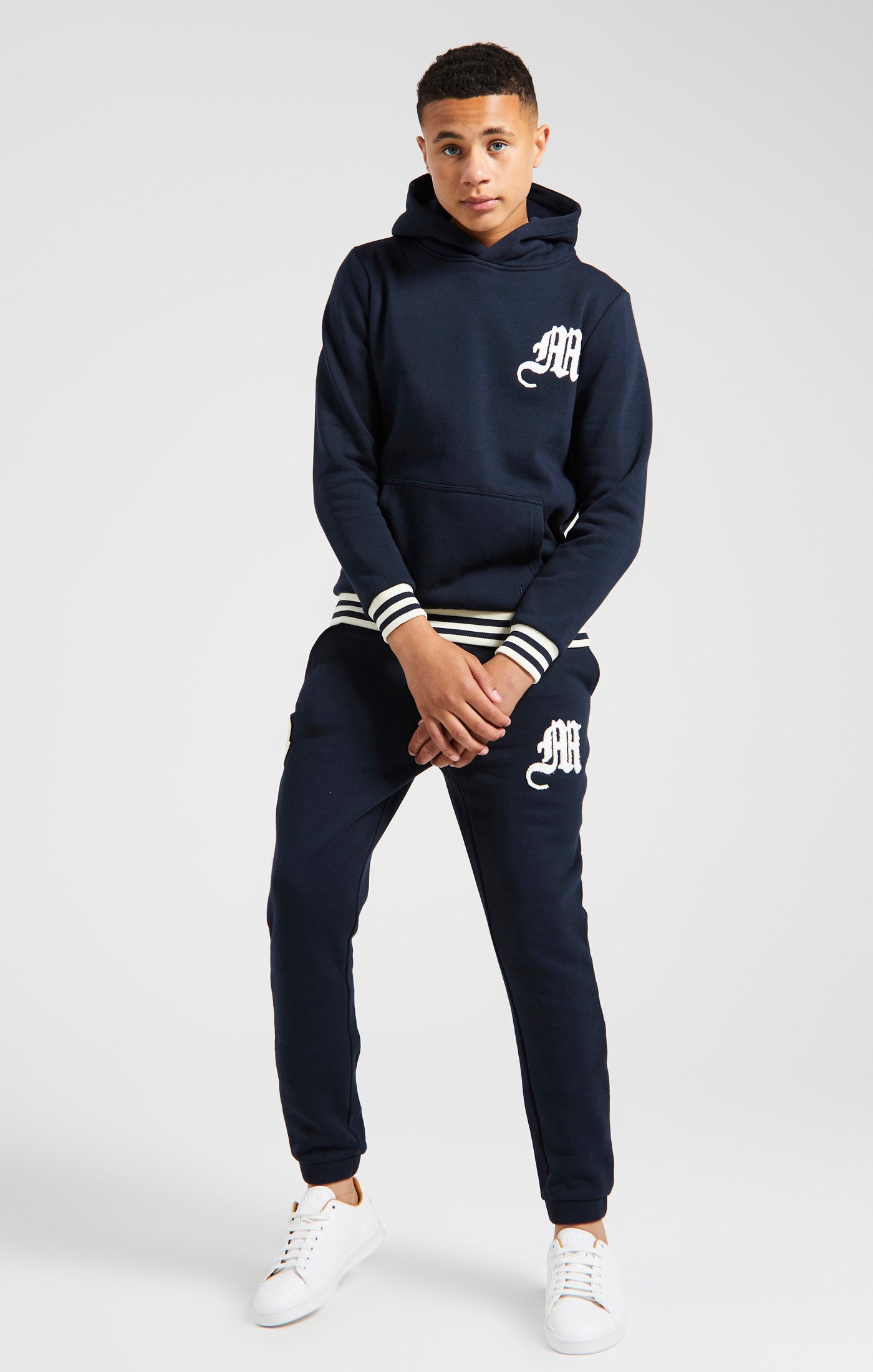 Load image into Gallery viewer, Boys Messi x SikSilk Navy Striped Rib Overhead Hoodie