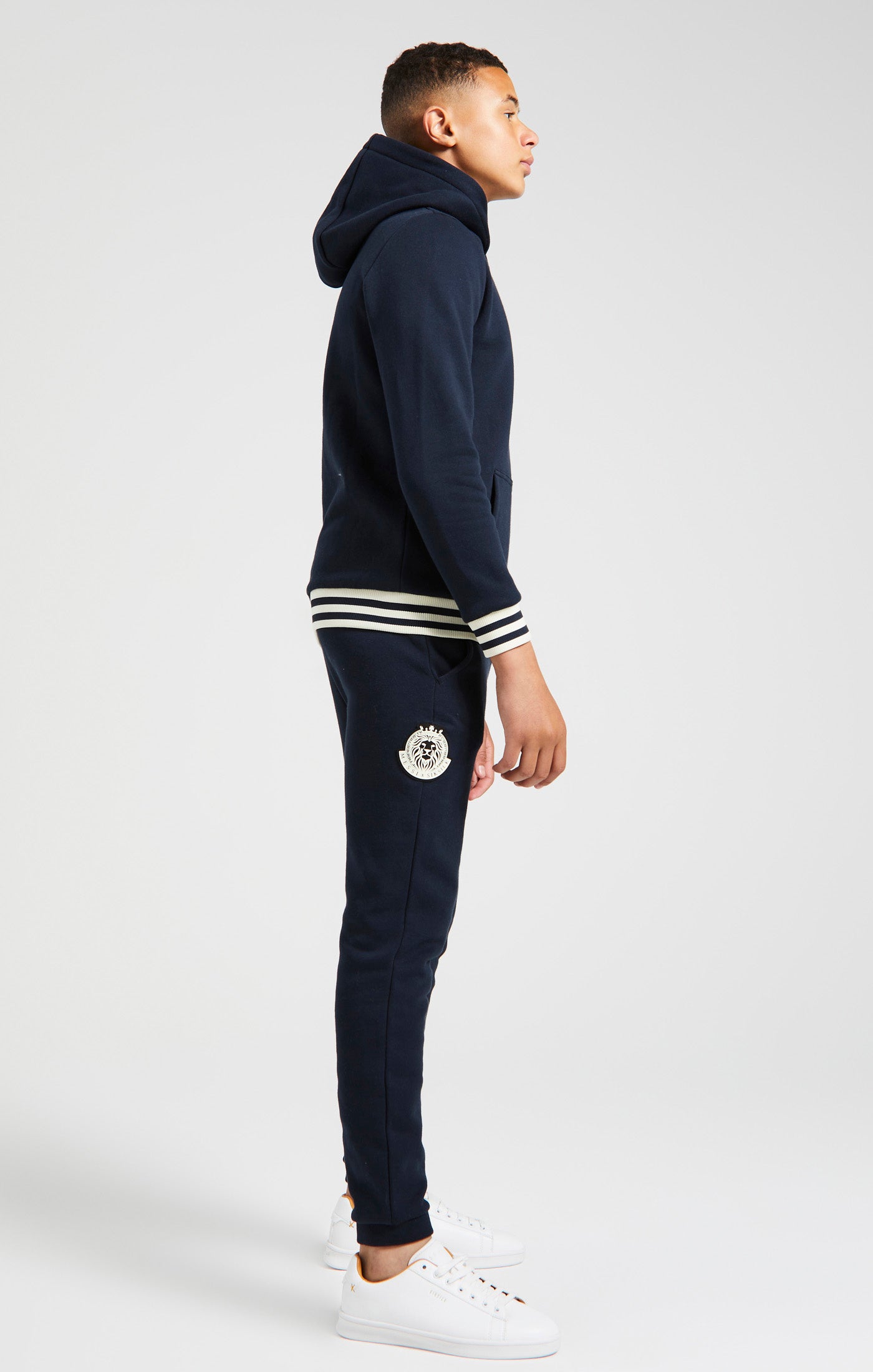 Load image into Gallery viewer, Boys Messi x SikSilk Navy Striped Rib Overhead Hoodie (3)