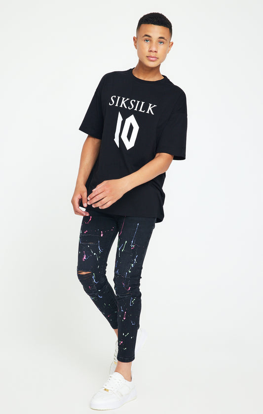 Boys Messi x SikSilk Black Paint Splat Skinny Denim Jean