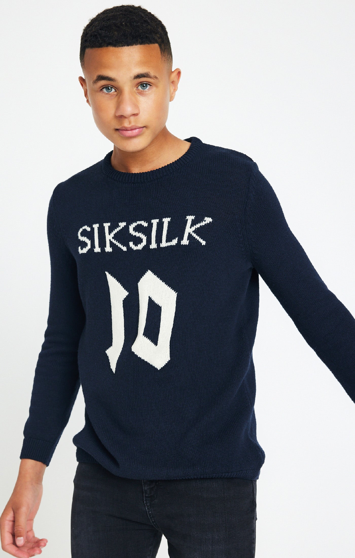 Load image into Gallery viewer, Boys Messi x SikSilk Navy Knitted Jumper (1)