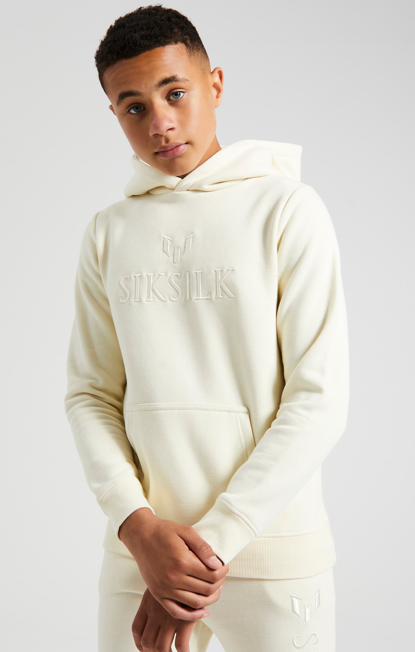Load image into Gallery viewer, Boys Messi x SikSilk Ecru Embroidered Overhead Hoodie