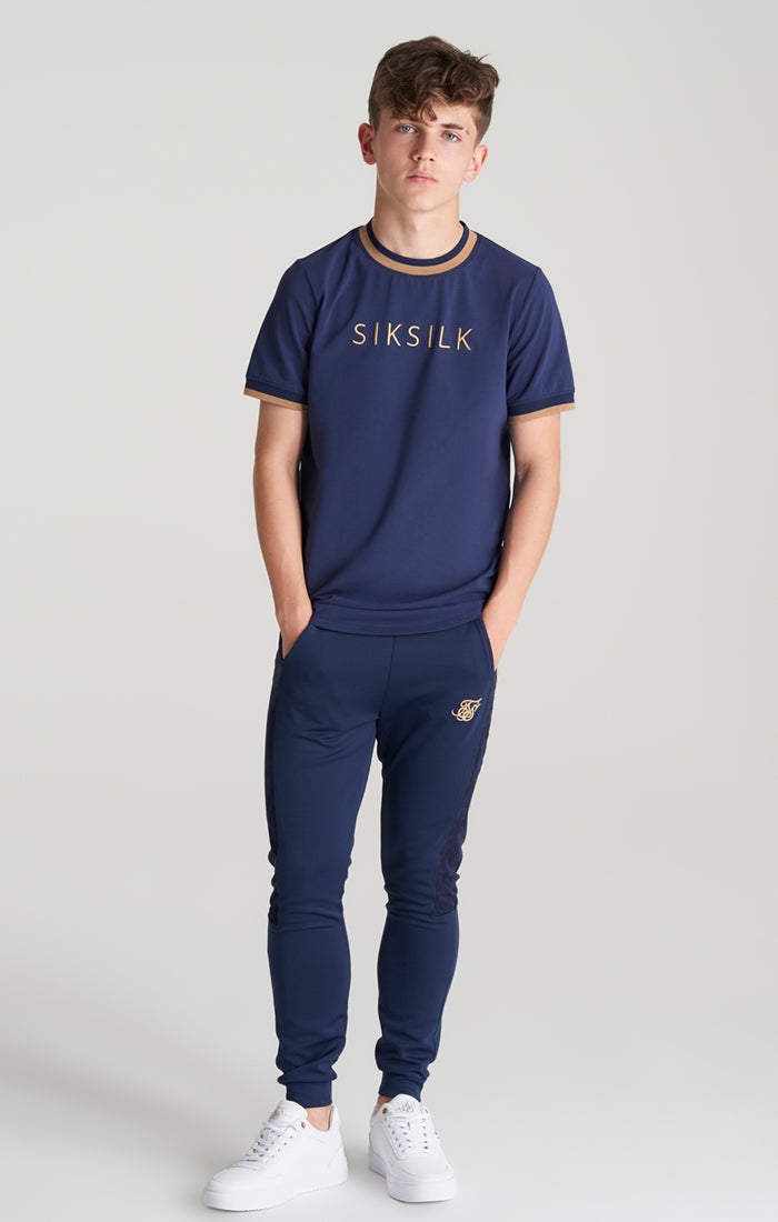 Load image into Gallery viewer, Boys Navy Contrast Collar T-Shirt (4)