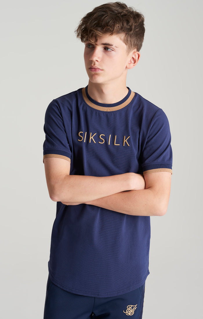 Load image into Gallery viewer, Boys Navy Contrast Collar T-Shirt