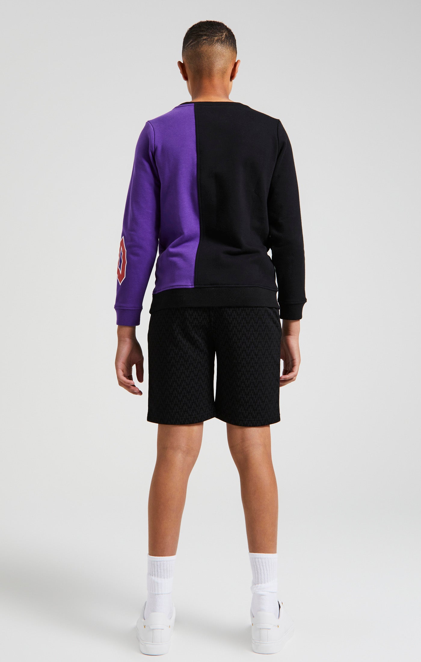Load image into Gallery viewer, Messi x SikSilk Retro Varsity Crew Sweater - Black &amp; Purple (5)