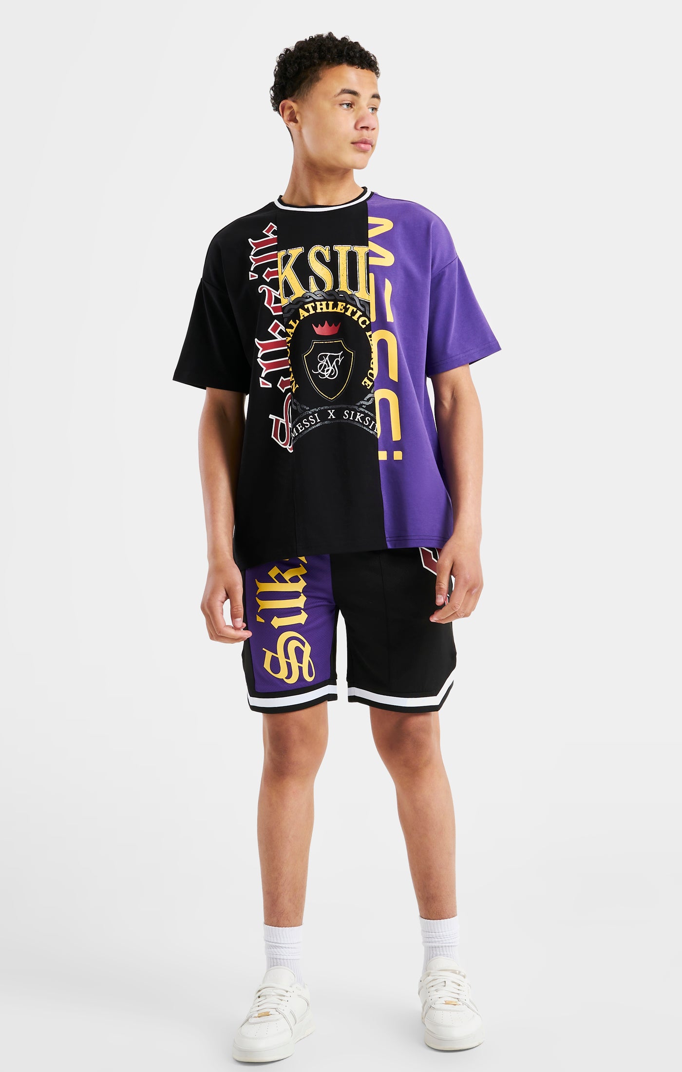 Load image into Gallery viewer, Messi x SikSilk Retro Oversized Tee - Black &amp; Purple (2)