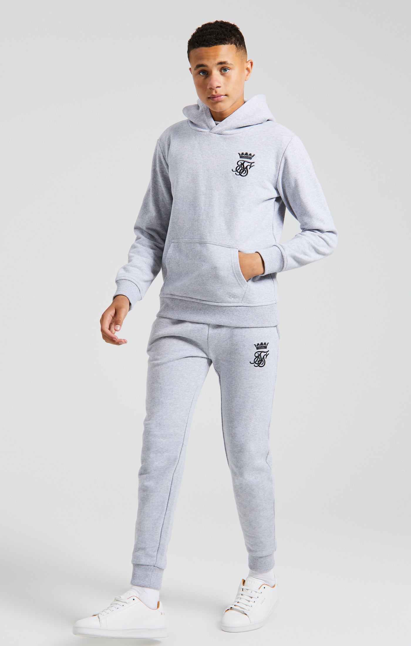 Load image into Gallery viewer, Boys Messi x SikSilk Grey Marl Embroidered Overhead Hoodie (5)