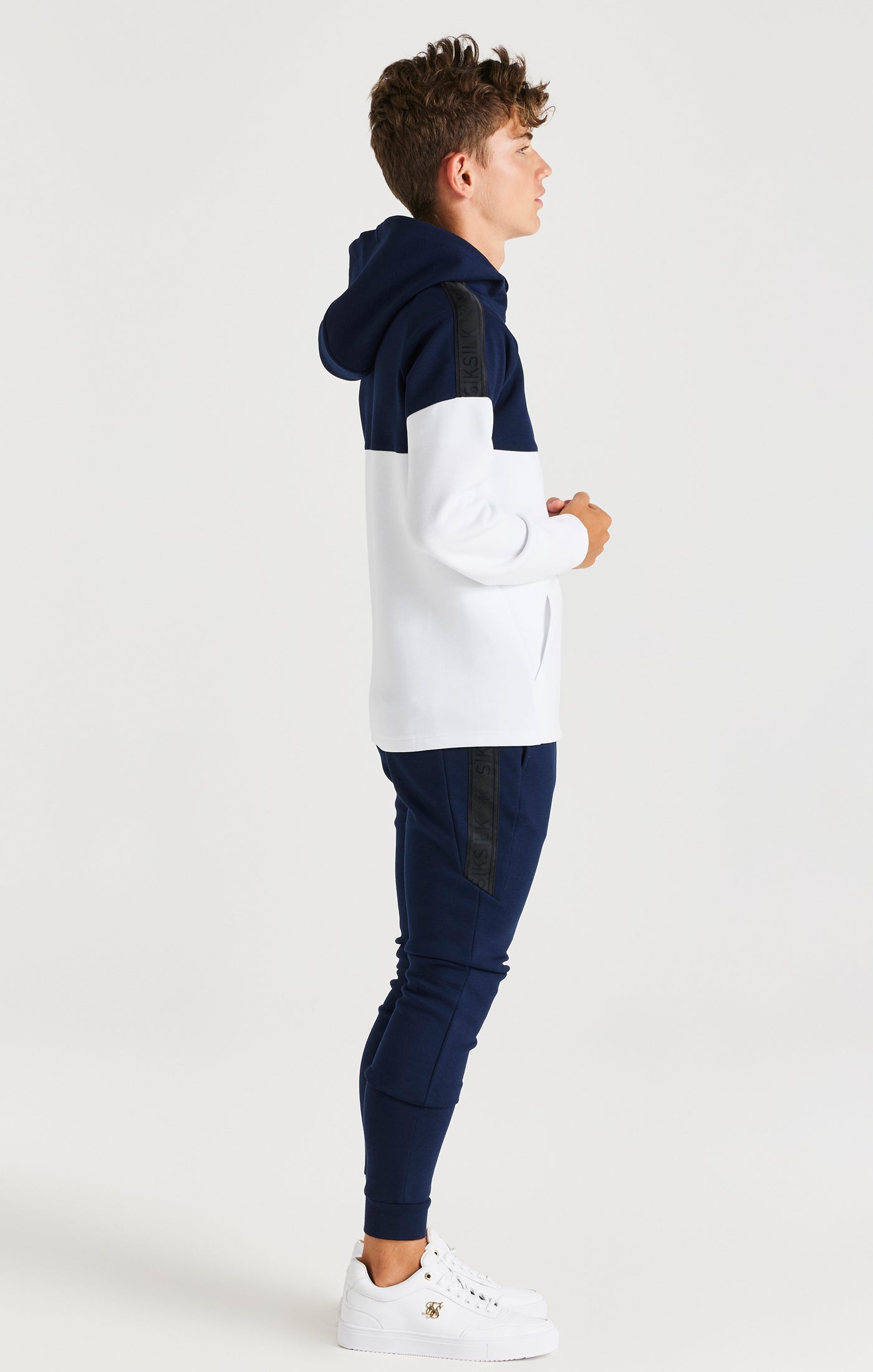 Load image into Gallery viewer, Boys Navy Poly Cut And Sew Tracksuit (1)