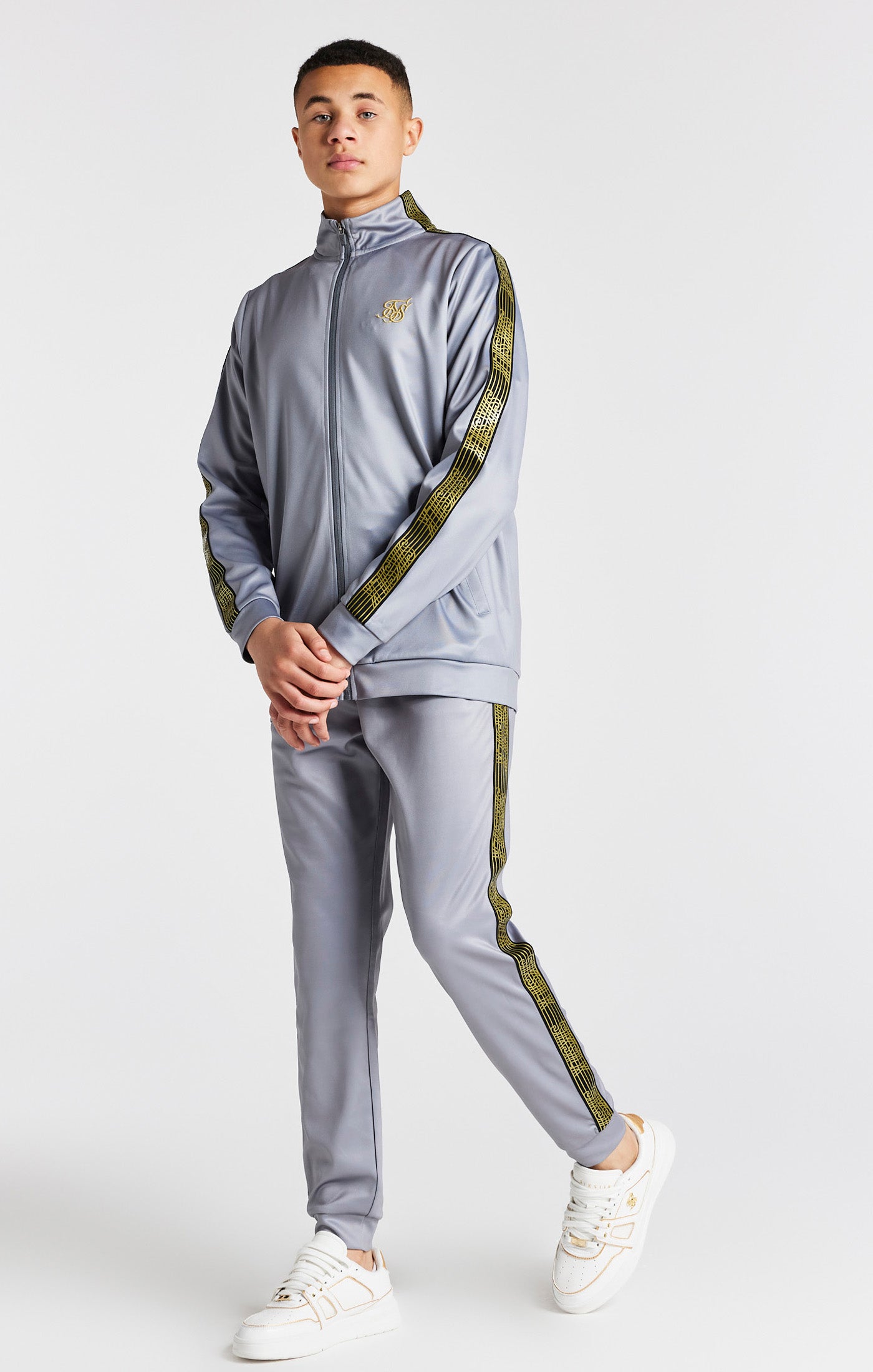 Load image into Gallery viewer, Boys Grey Taped Funnel Neck Zip Thru (2)