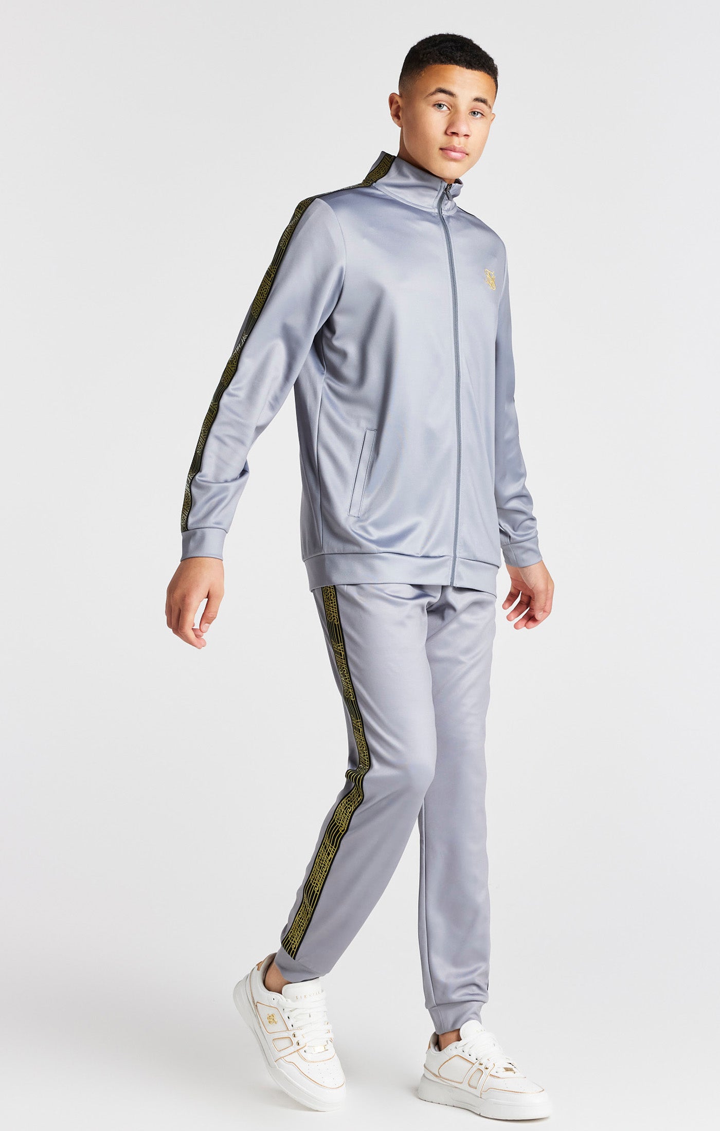 Load image into Gallery viewer, Boys Grey Taped Funnel Neck Zip Thru (3)
