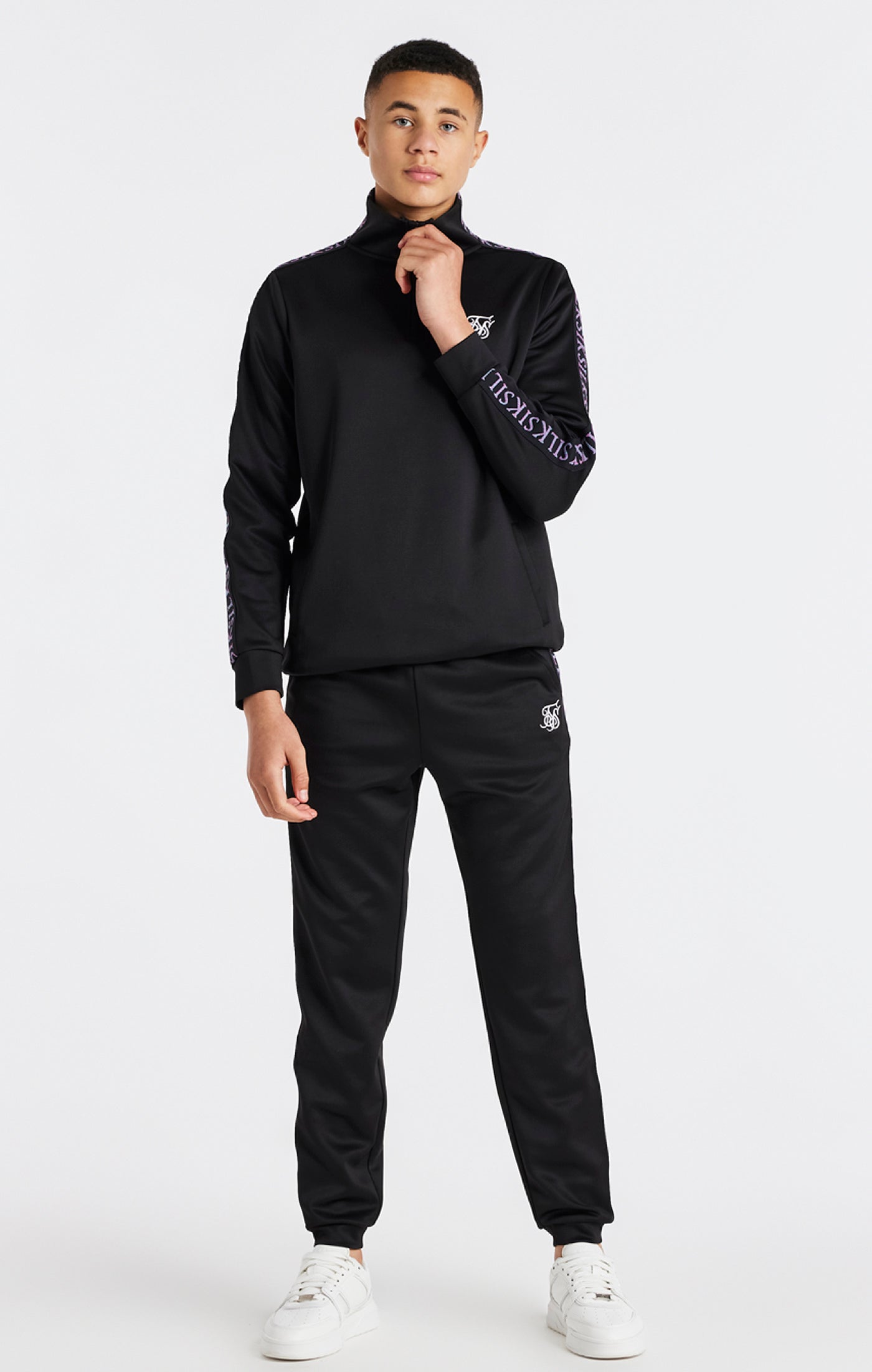 Load image into Gallery viewer, Boys Black Taped 1/4 Zip Funnel Neck (2)