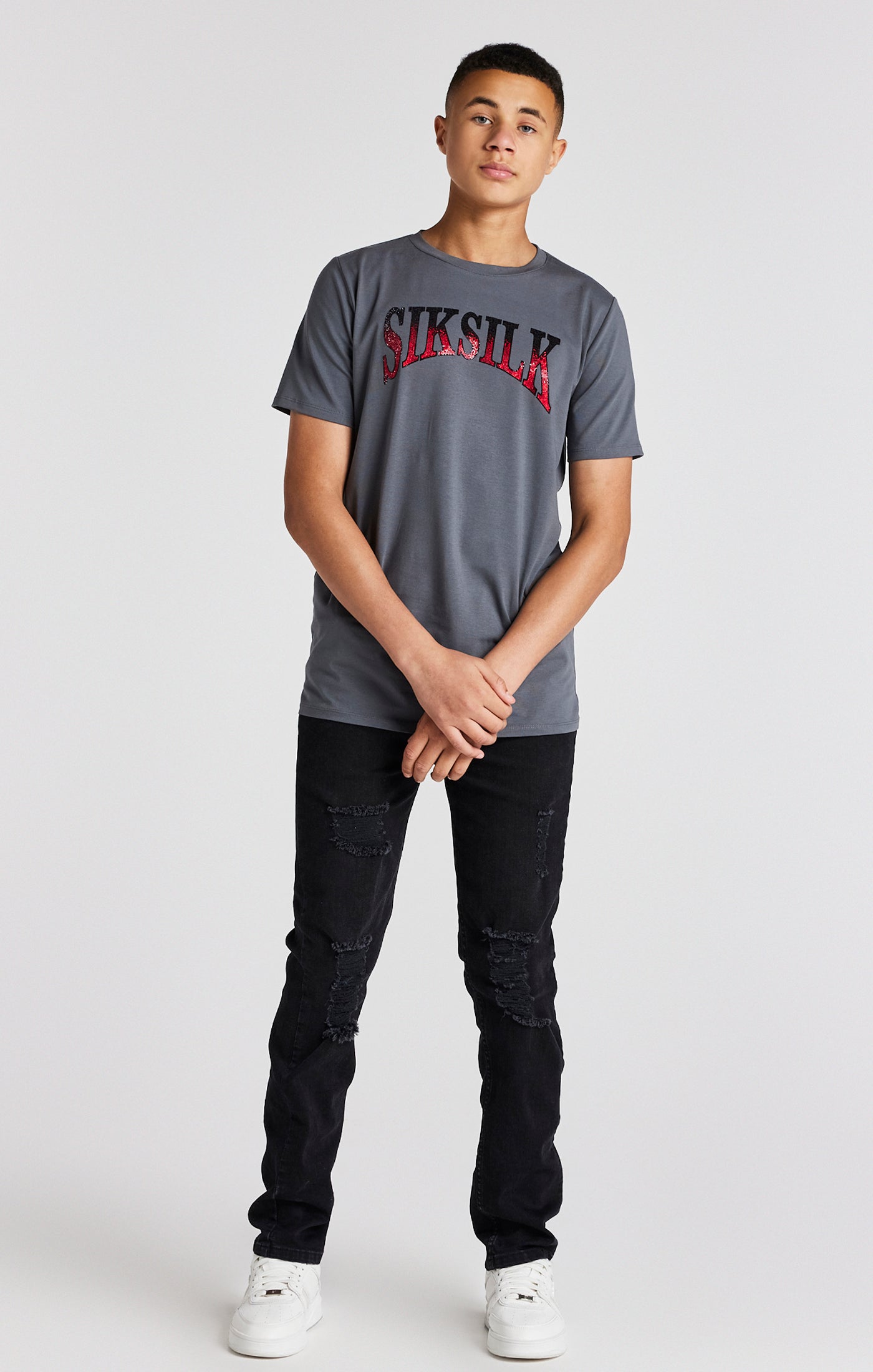 Load image into Gallery viewer, Boys Grey Varsity Rhinestone T-Shirt (2)