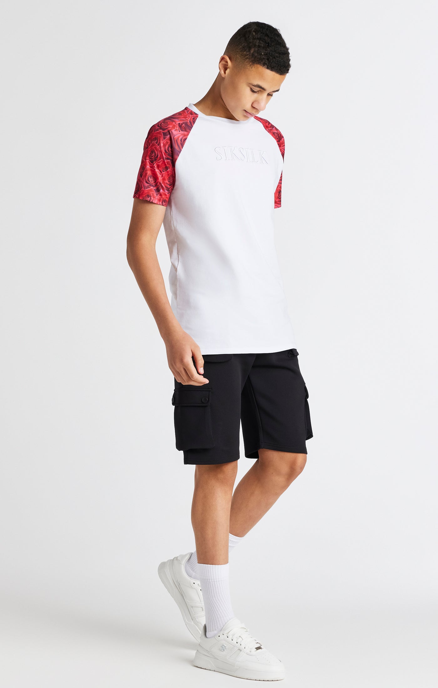 Load image into Gallery viewer, Boys White Raglan Rose T-Shirt (3)