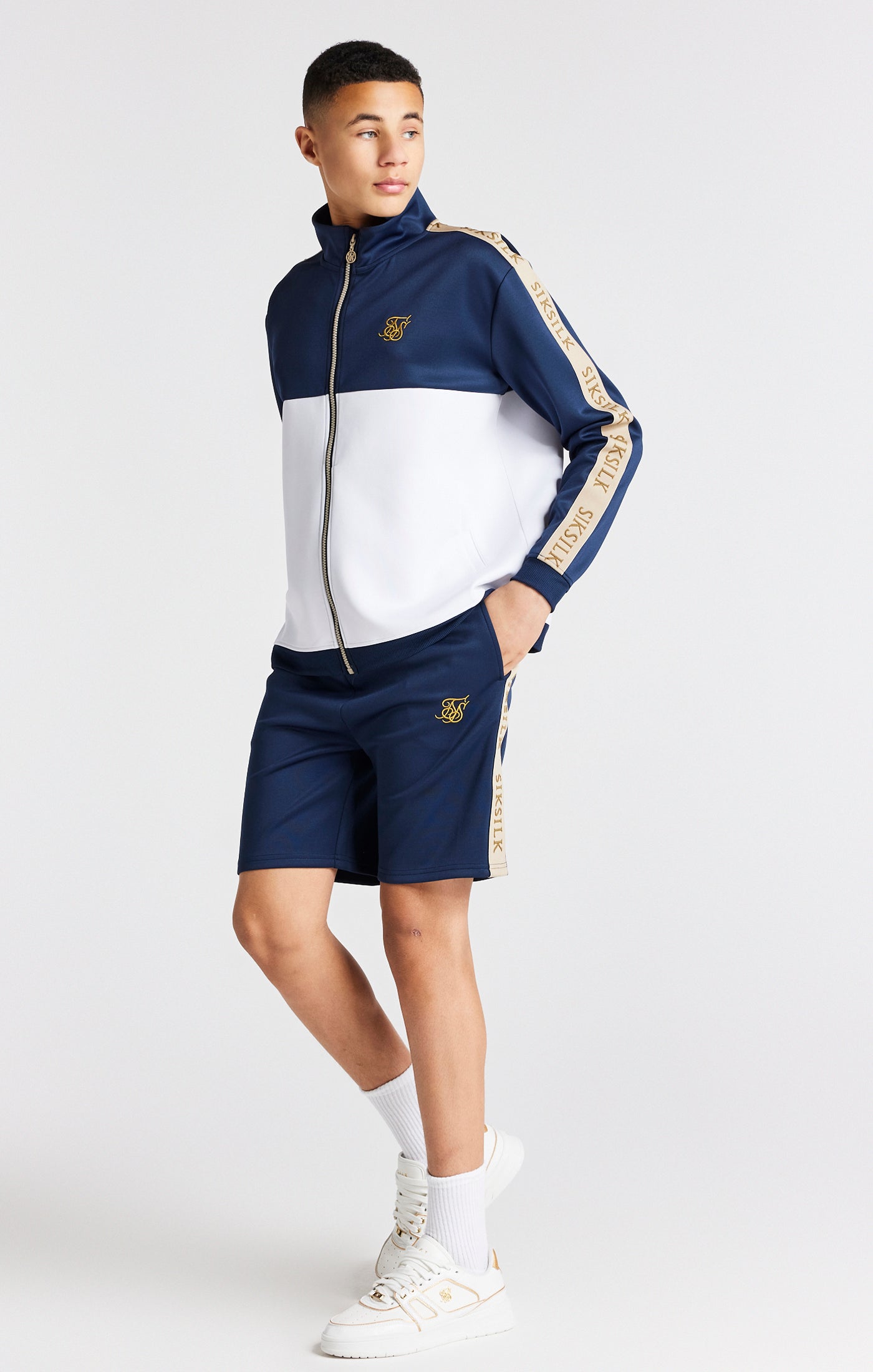 Load image into Gallery viewer, Boys Navy Retro Track Jacket (2)