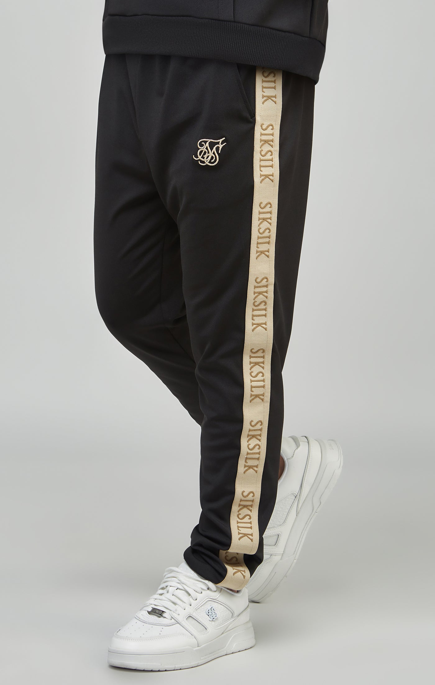 Load image into Gallery viewer, Boys Black Taped Skinny Joggers