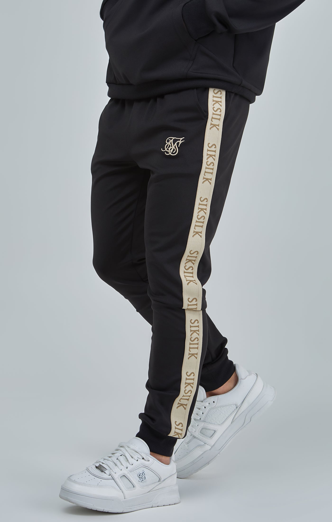 Load image into Gallery viewer, Boys Black Taped Skinny Fit Joggers