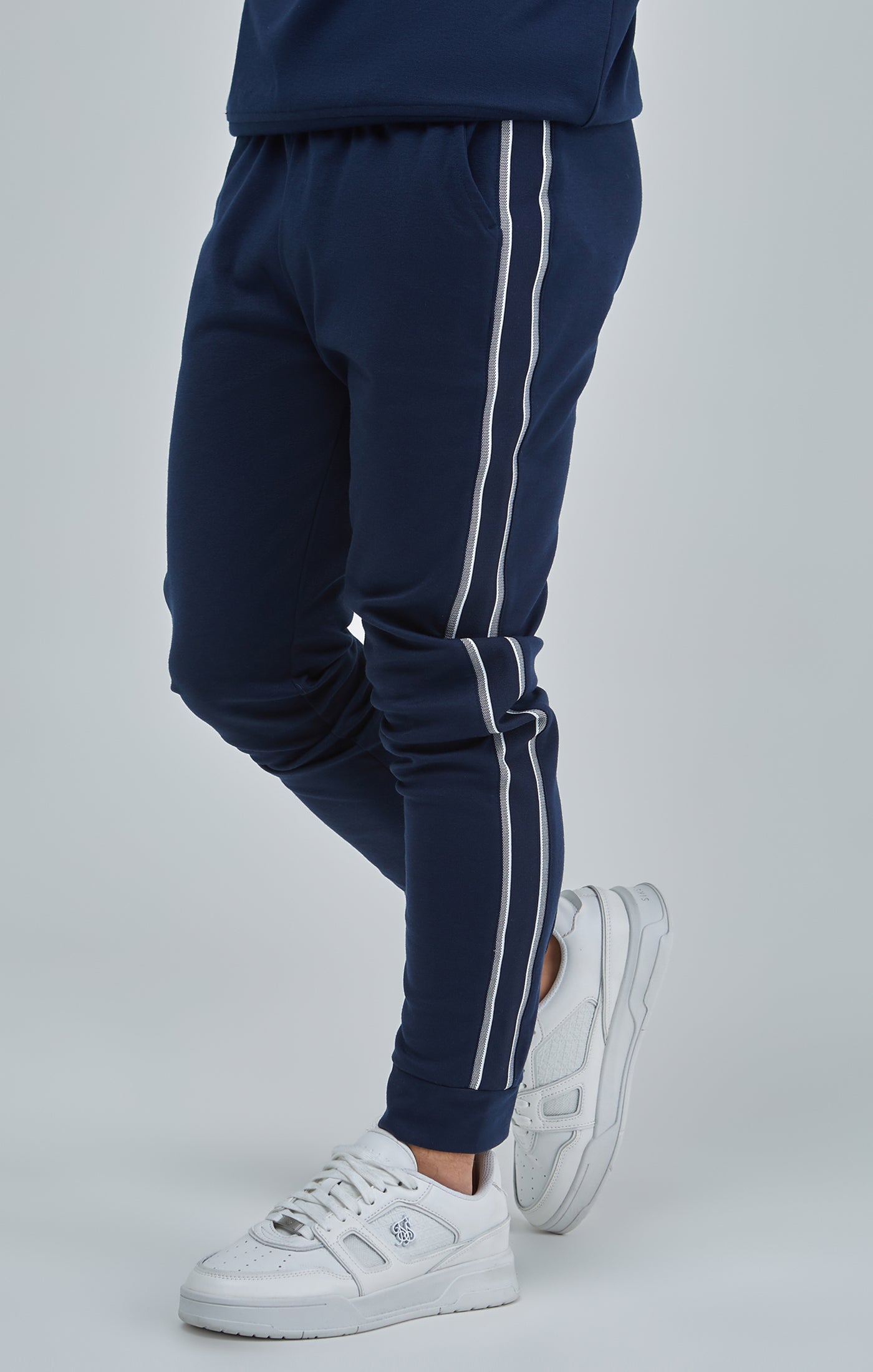Load image into Gallery viewer, Boys Navy Panel Detail Skinny Joggers