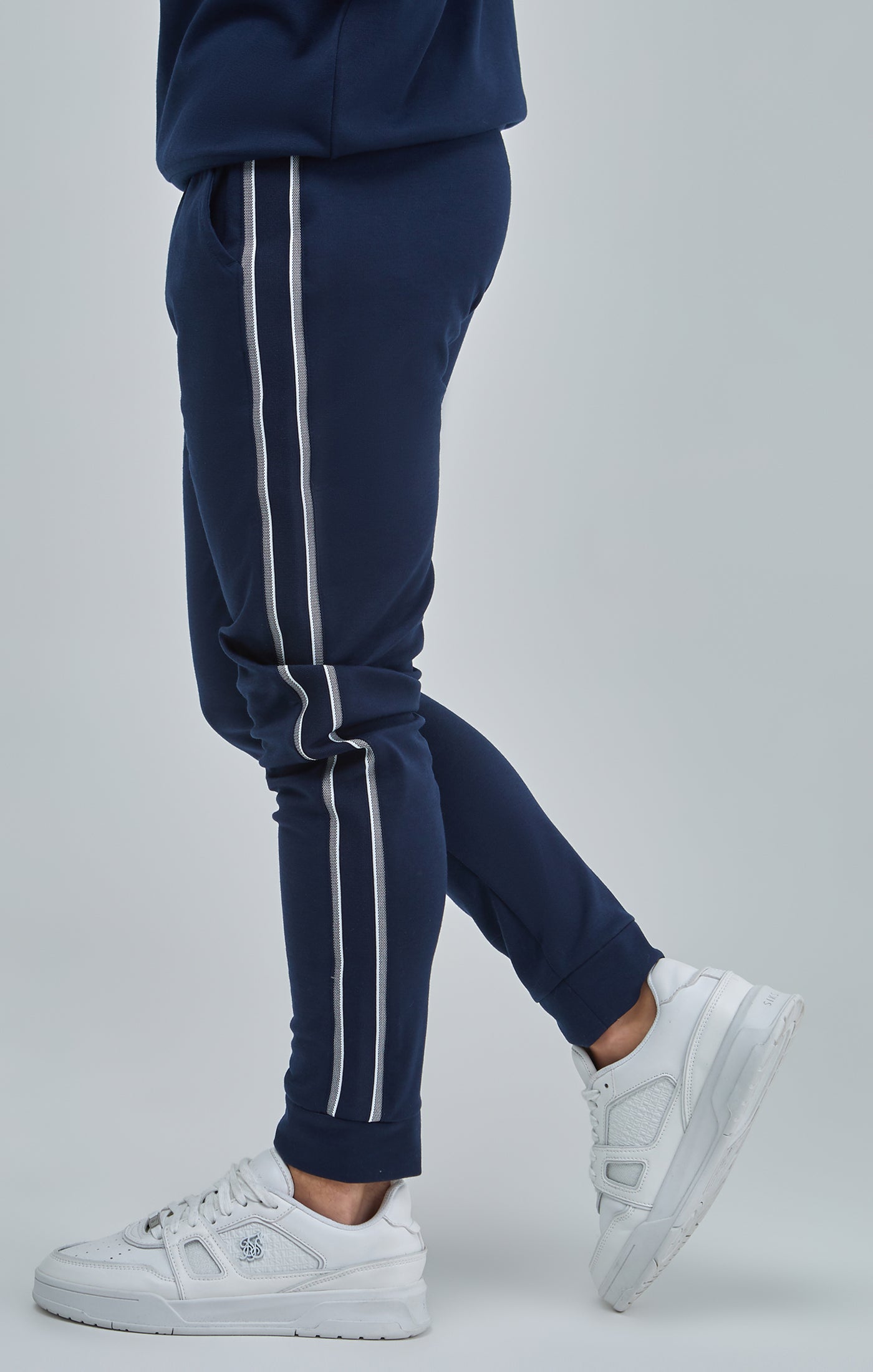 Load image into Gallery viewer, Boys Navy Panel Detail Skinny Joggers (2)